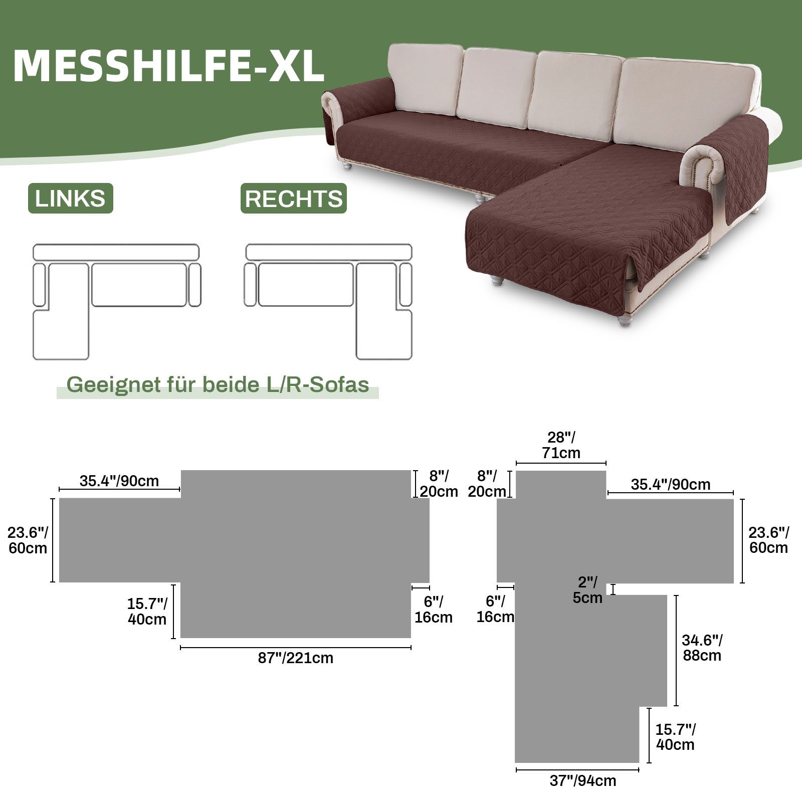 BTTO Sofahusse Sofa Schutz Abdeckung,L-Form wasserdichte Sofaschoner,Schonbezug, Reversible Gesteppte, Pet, Haustier Abdeckung, Kinder, Hunde