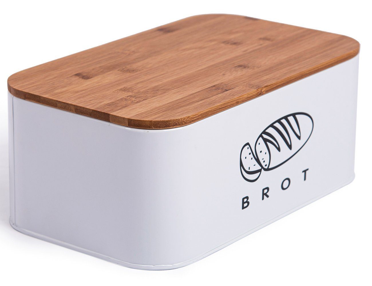 Zedelmaier Brotkasten Brotdosen aus Metall mit ökologischem Naturdeckel (als Schneidebrett), (MBH003&4), Geräumiger Retro Brotkasten aus Metall mit Holzdeckel, runder Rand