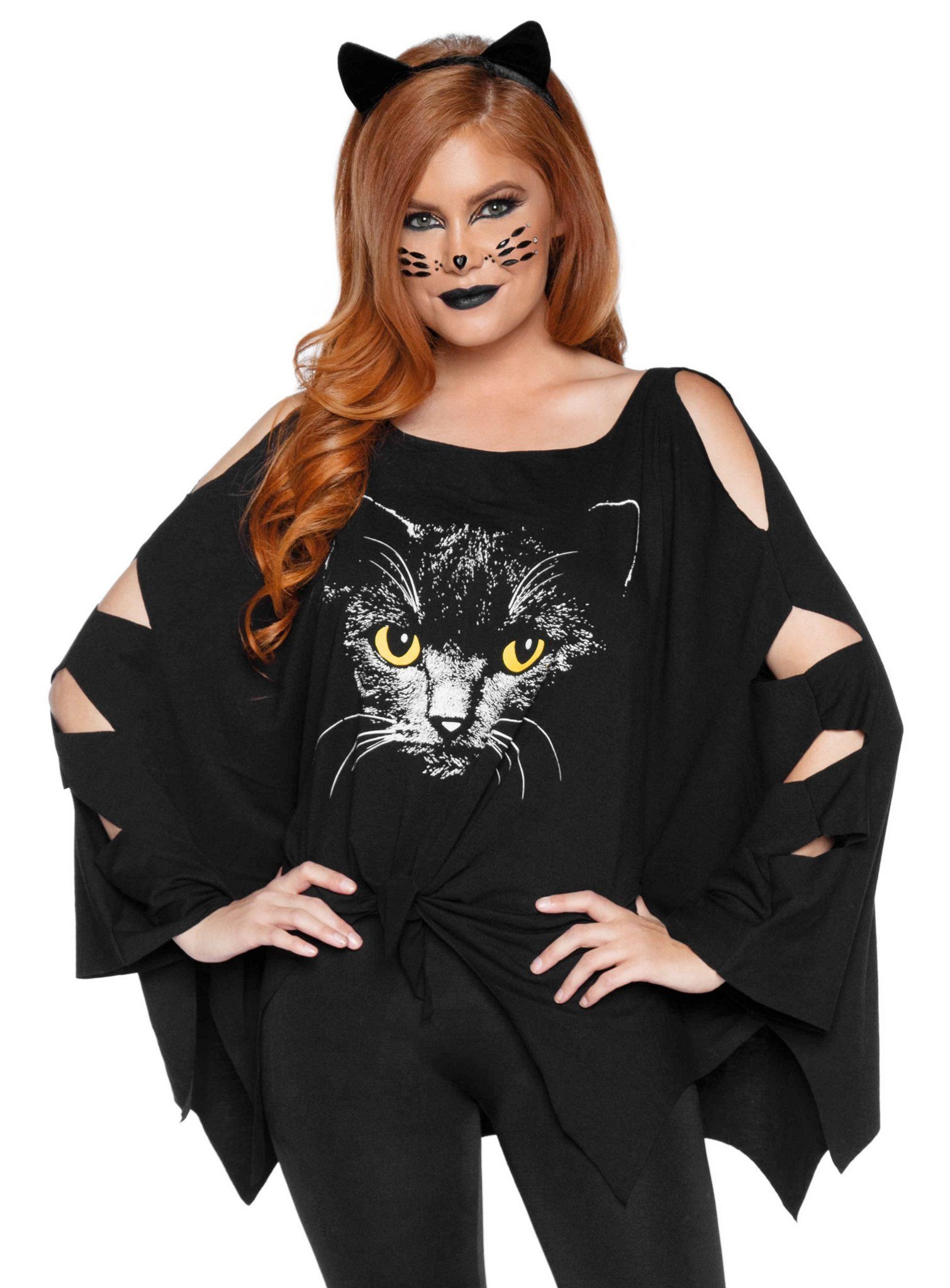 Leg Avenue Kostüm Katze Poncho-Shirt - Kostüm Fasching Halloween, Einfach s günstig online kaufen