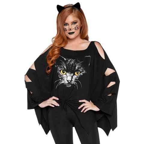 Leg Avenue Kostüm Katze Poncho-Shirt, Einfach schnell verkleiden mit diesem tierischen Überwurf!