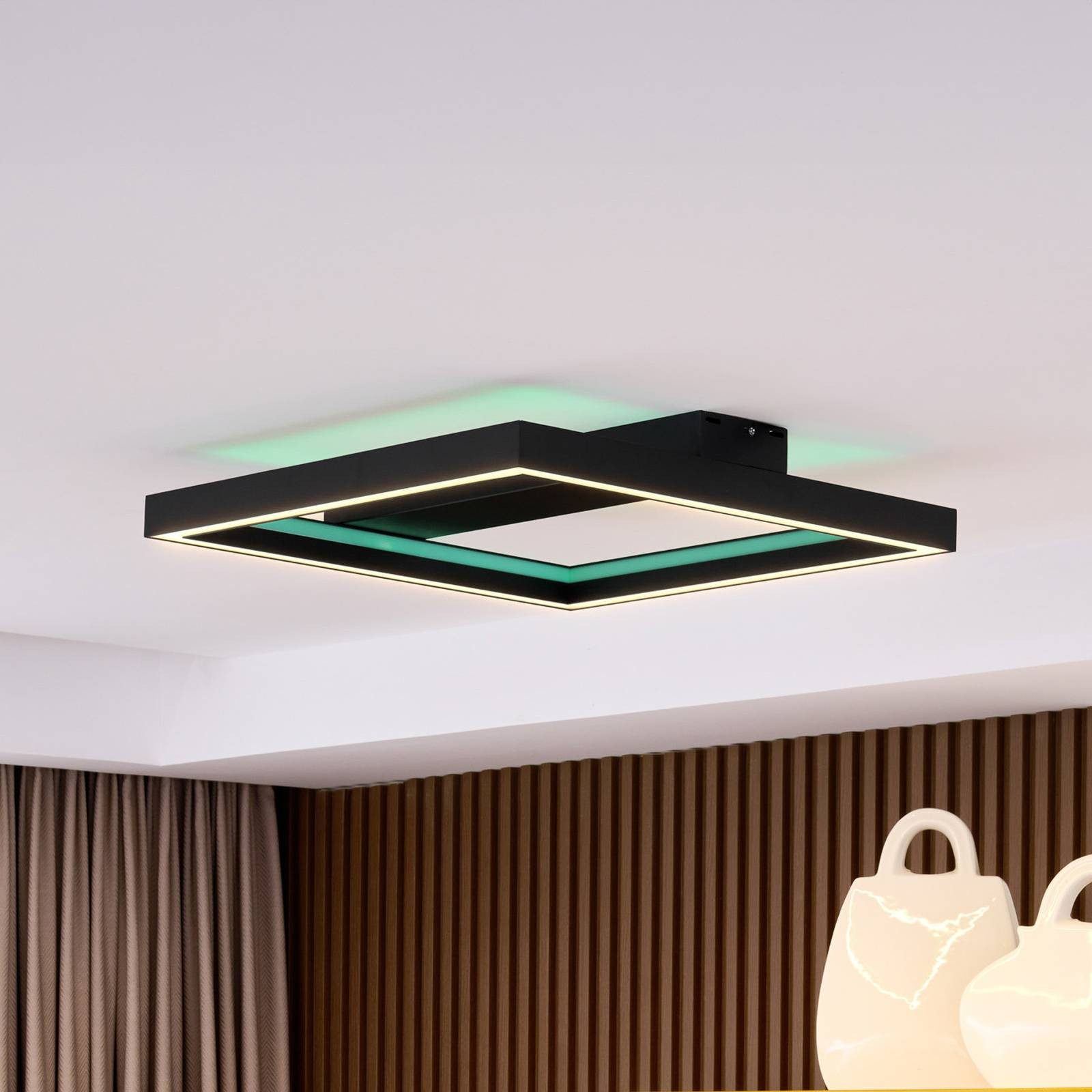 Lucande Deckenleuchten Tjado, LED, Metall, Schwarz Farbwechsel RGB + weiß IP20 mit Fernbedienung, LED 31 W gesamt, Farbwechsel RGB + weiß