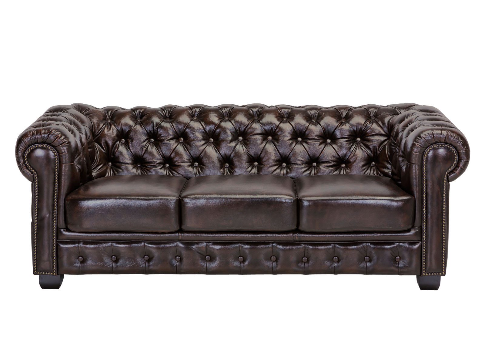 massivum Chesterfield-Sofa 3-Sitzer Echtleder braun – Bild 2 von 5