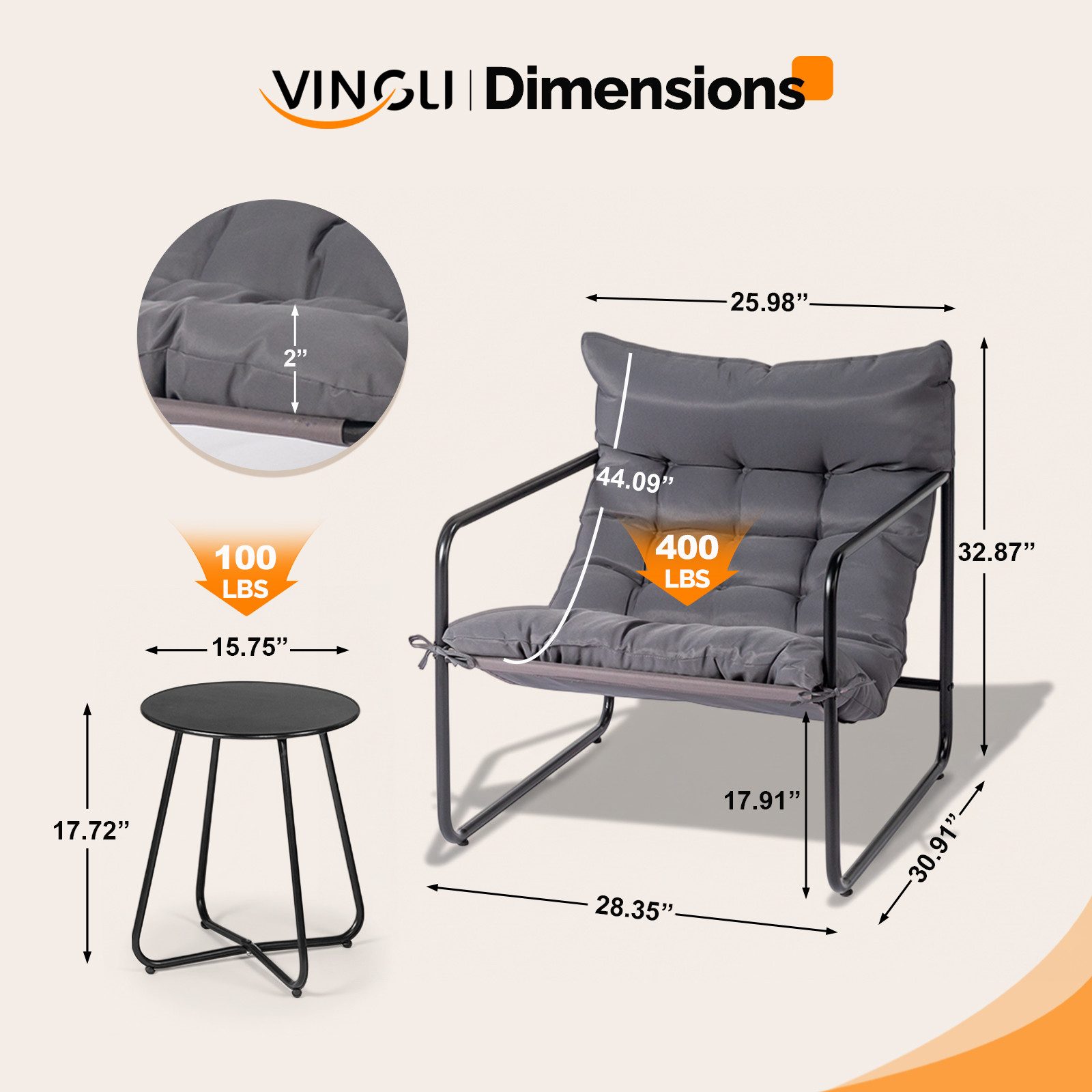 VINGLI Balkonset Gartenmöbel Set 3 teilig für Indoor und Outdoor, Grau/Weiß günstig online kaufen