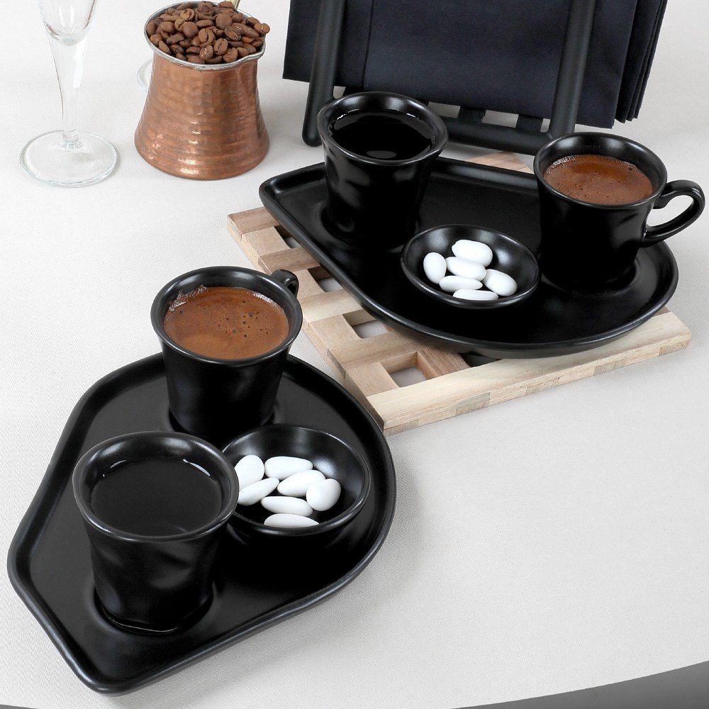 (8-tlg) Set Moka Black Coffee Kaffeeservice 2 Stück Personen Presentation Matte Keramika für 8