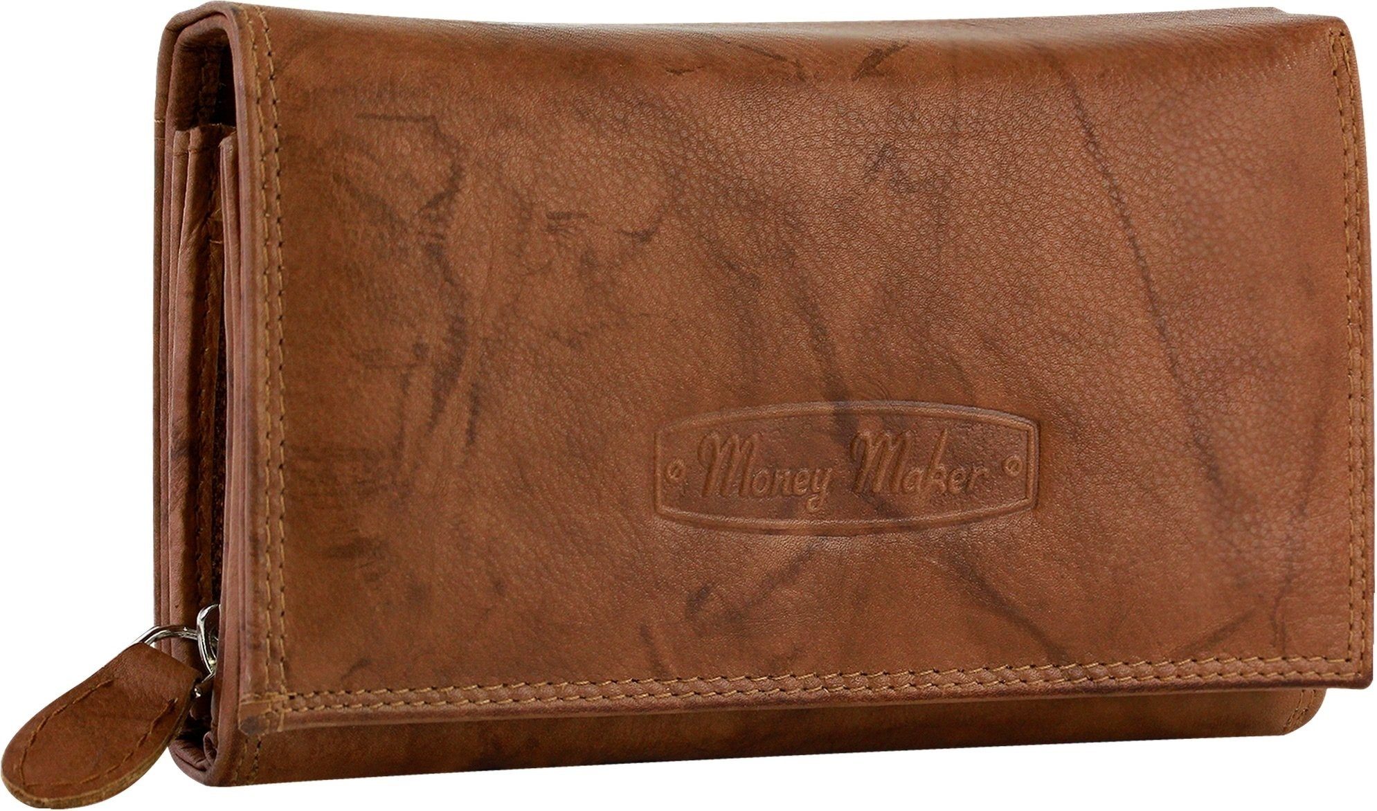 Money Maker Kellnerbörse Money Maker Damen Börse RFID Blocker (Kellnerbörse, Kellnerbörse), Damen Geldbörse aus Echtleder in braun, tan, ca. 15,5cm Breite