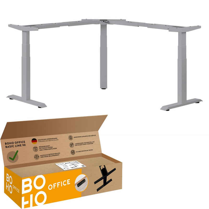 boho office® Eckschreibtisch Basic Line 90 (Tischgestell Silber), Stehschreibtisch elektrisch höhenverstellbar mit 3 Speicherplätzen