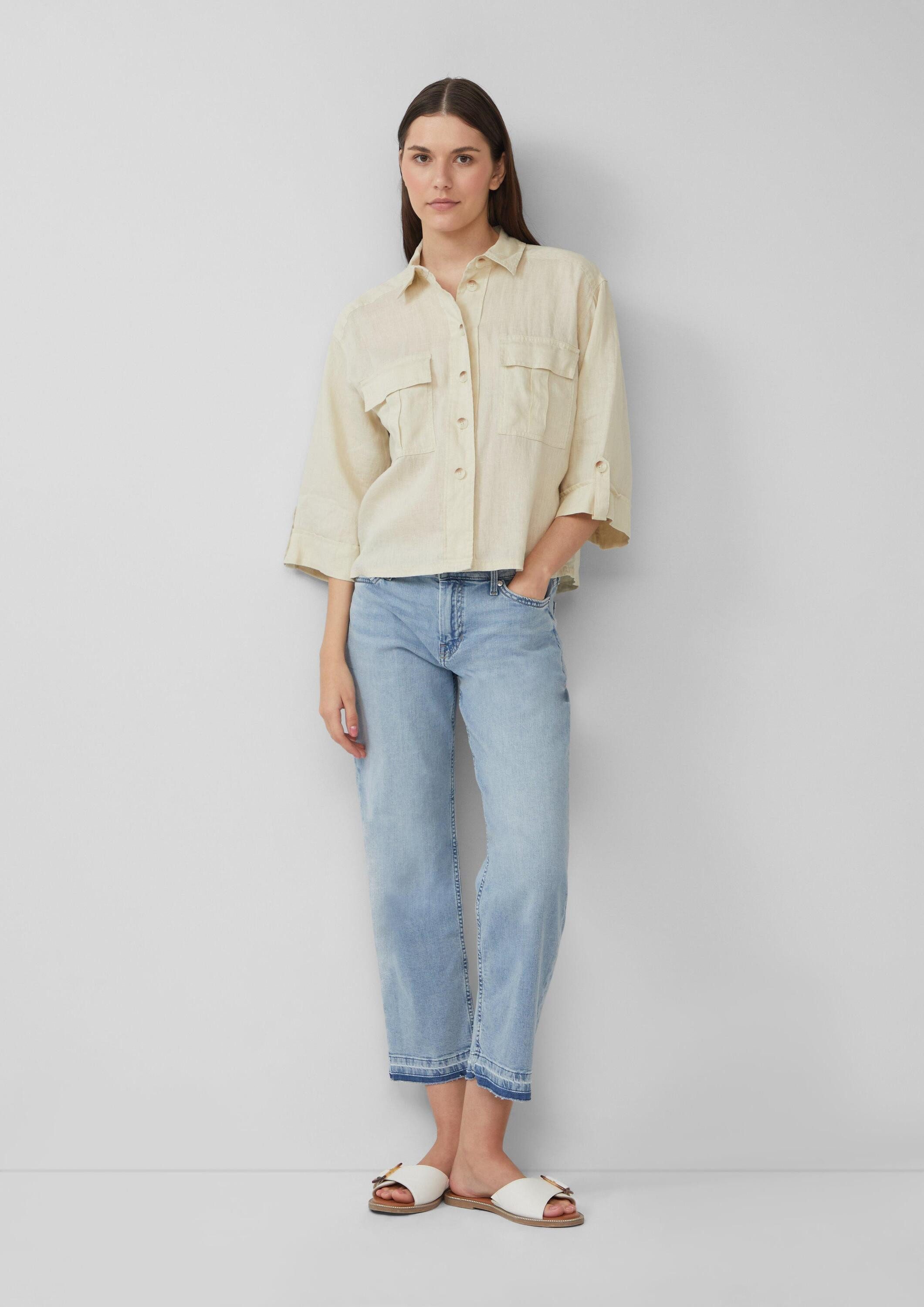 s.Oliver Kurzarmbluse Bluse Leinen-Overshirt im Relaxed Fit mit weiten 3/4-Ärmeln