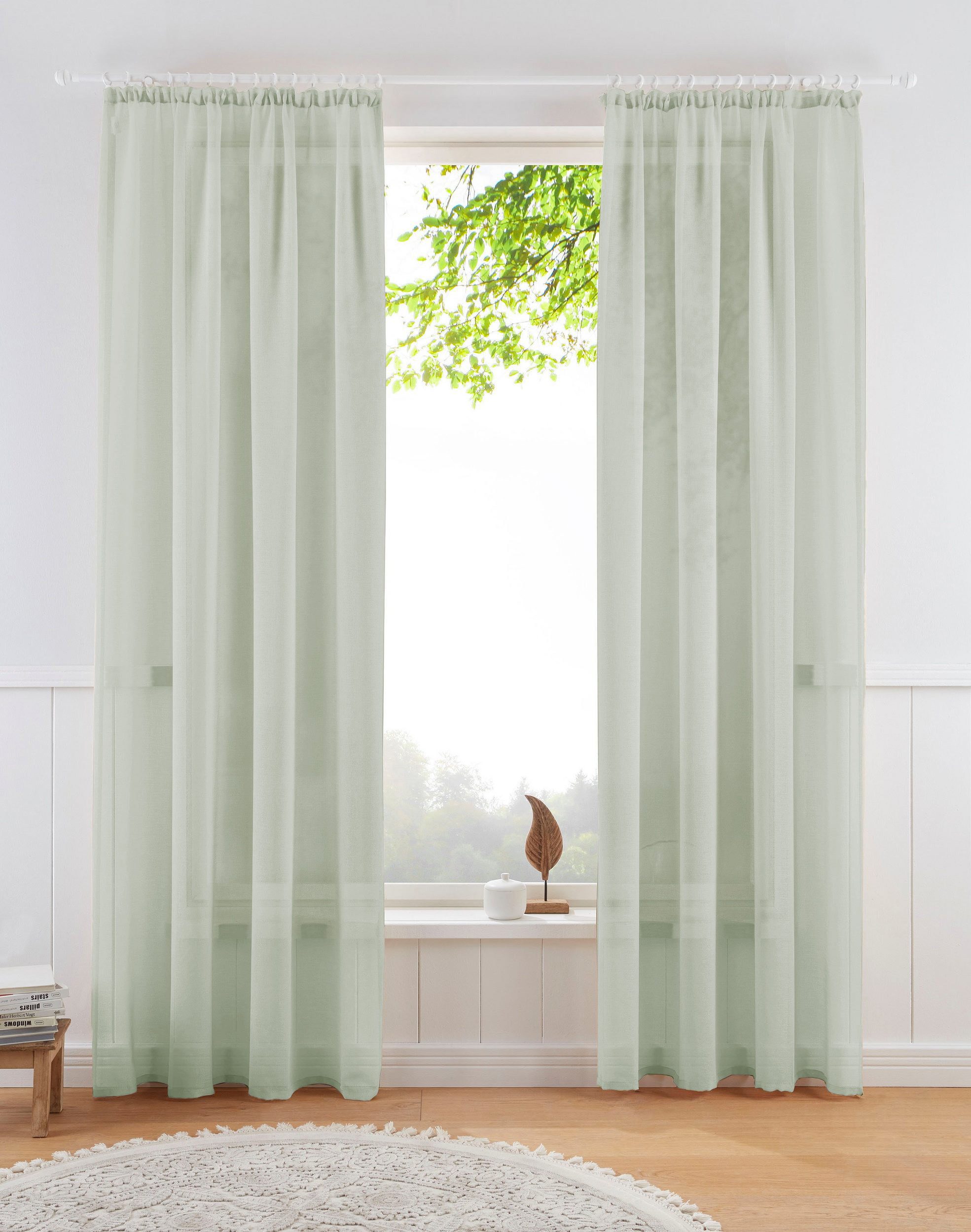OTTO home Gardine TENDER (1 St), Kräuselband, halbtransparent, Leinen Optik mit Struktur, monochrom, Bestseller