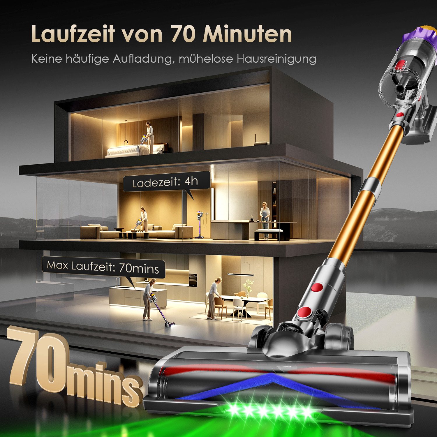 Homimaster Akku-Hand-und Stielstaubsauger Akku-Staubsauger 85000Pa, 70 Min Laufzeit, 2.6L, leise, Mit 4 HEPA-Filtern, 4 Duftpads und abnehmbarem Akku, ideal für Tierhaare, Teppiche und Hartböden, Kabelloser Staubsauger für Tierhaare, Teppich und Hartböden