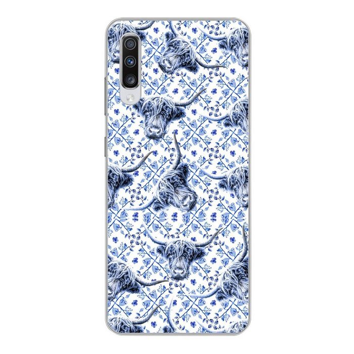 MuchoWow Handyhülle Delfter Blau - Tiere - Schottischer Highlander Phone Case Handyhülle Samsung Galaxy A70 Silikon Schutzhülle