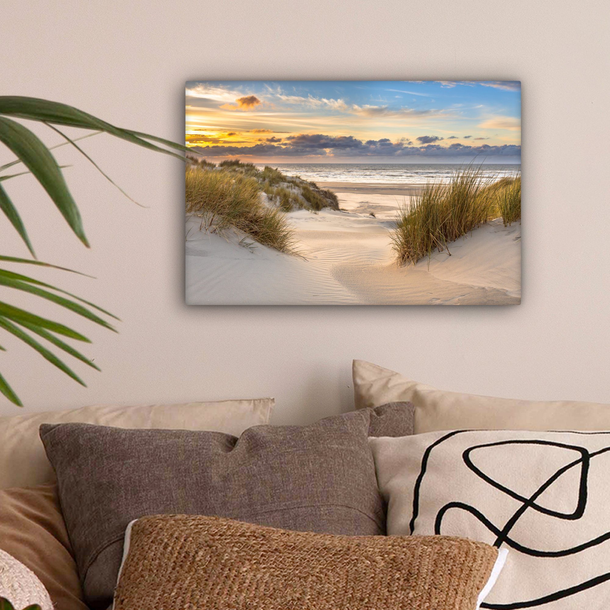 OneMillionCanvasses® Leinwandbild Strand - Düne - Gras - Sonnenuntergang - günstig online kaufen