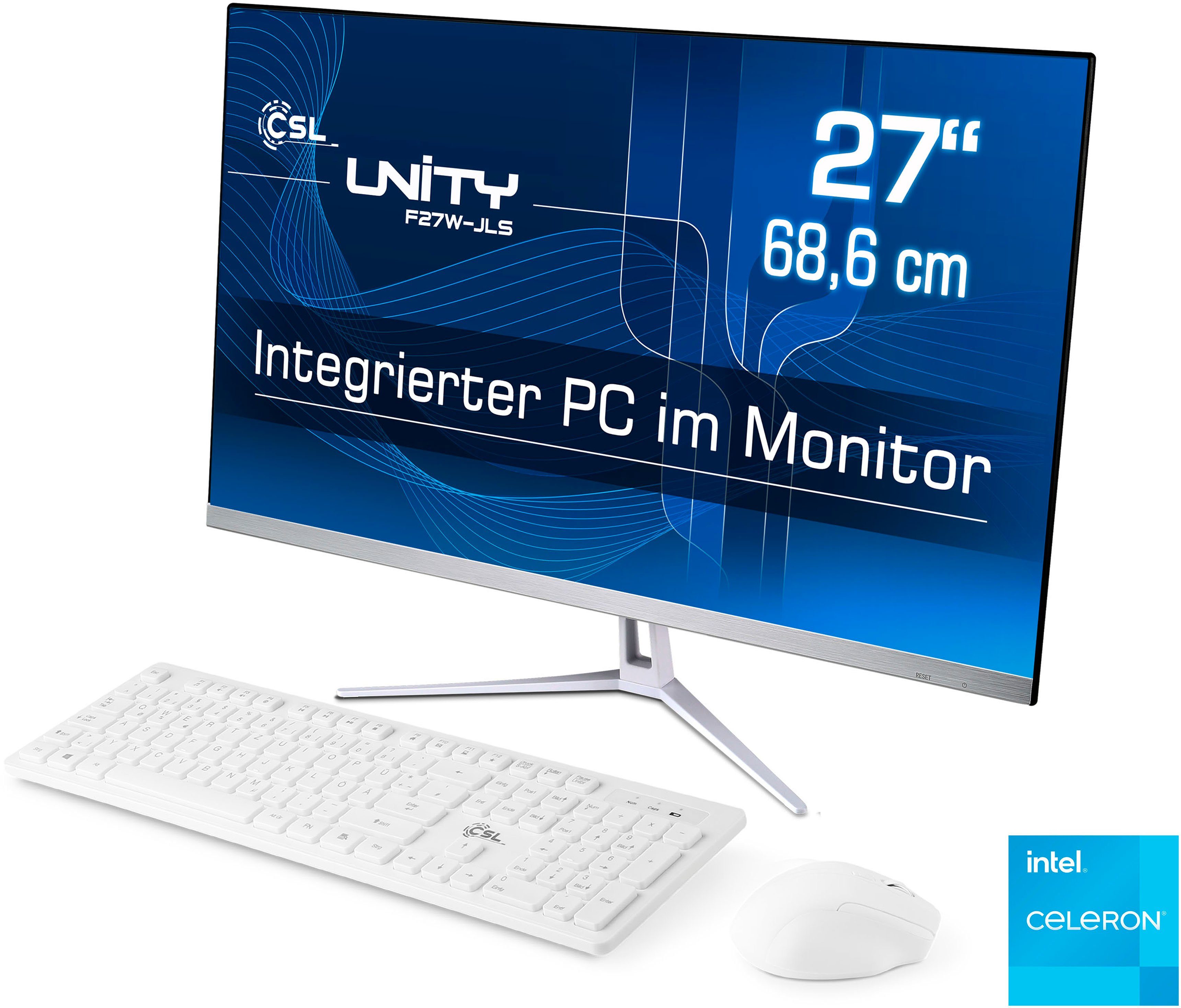 CSL Unity F27-JLS PC RAM, Graphics, (27 Intel® N5100, GB Celeron weiß Zoll, Intel® 256 UHD SSD, 16 CPU-Kühler) passiver GB