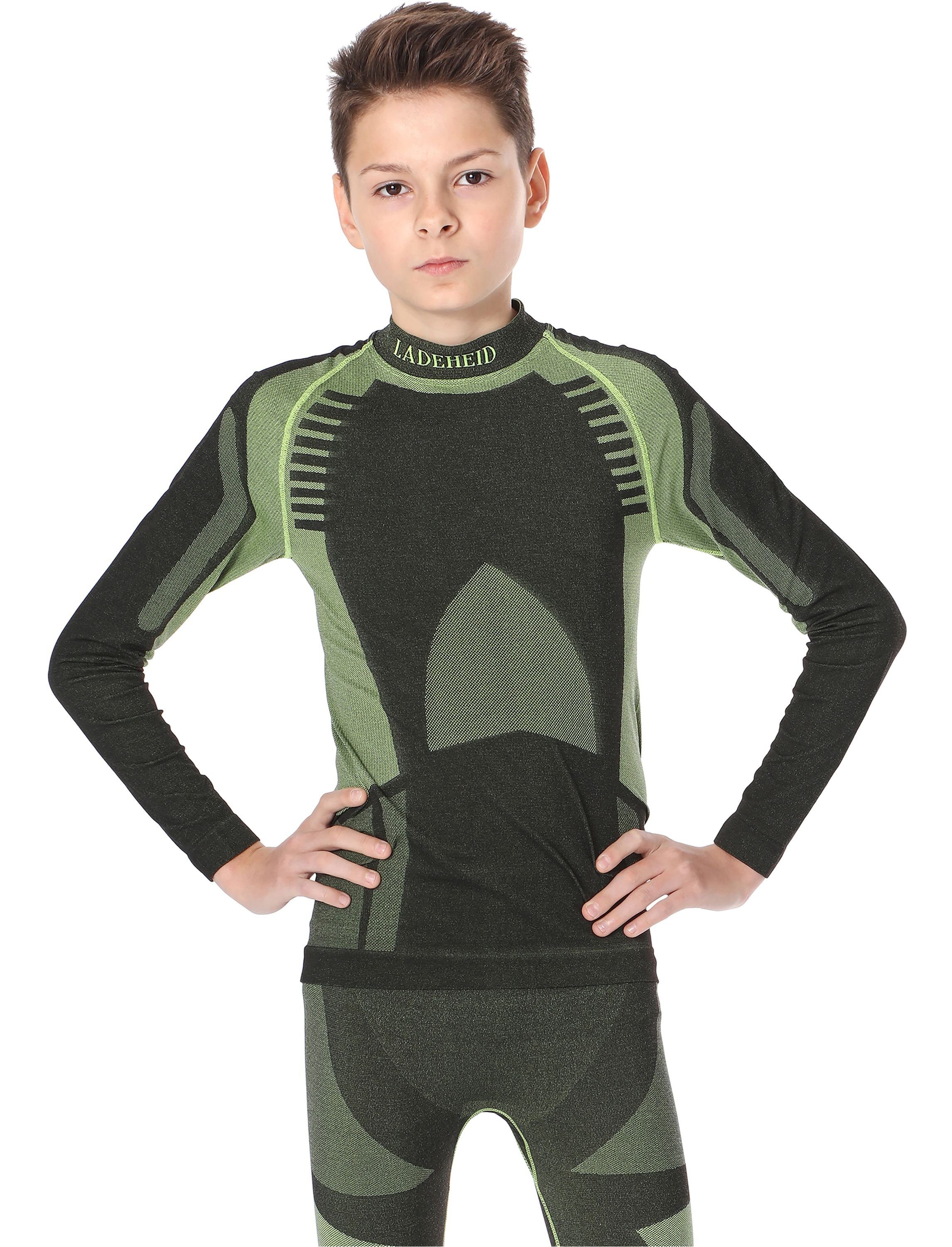 Damen Funktionsunterwäsche Funktionsunterhemd Thermoaktiv langarm Schwarz/Grün Shirt Ladeheid