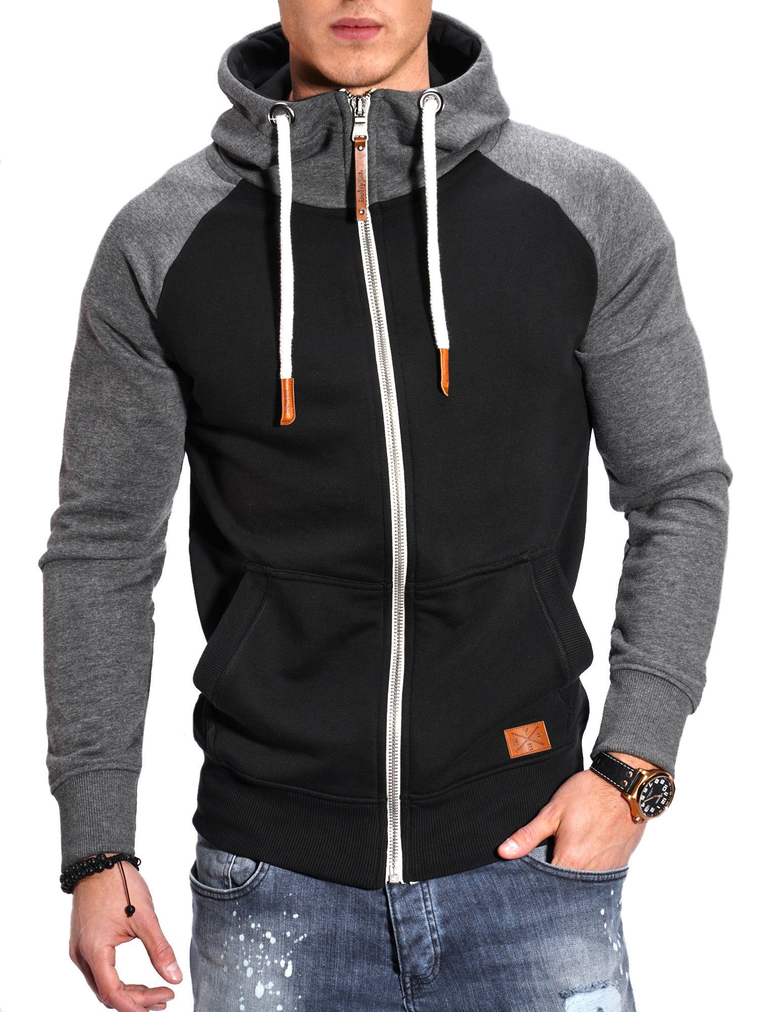 behype RAGLAN Sweatjacke Raglan-Ärmeln schwarz mit