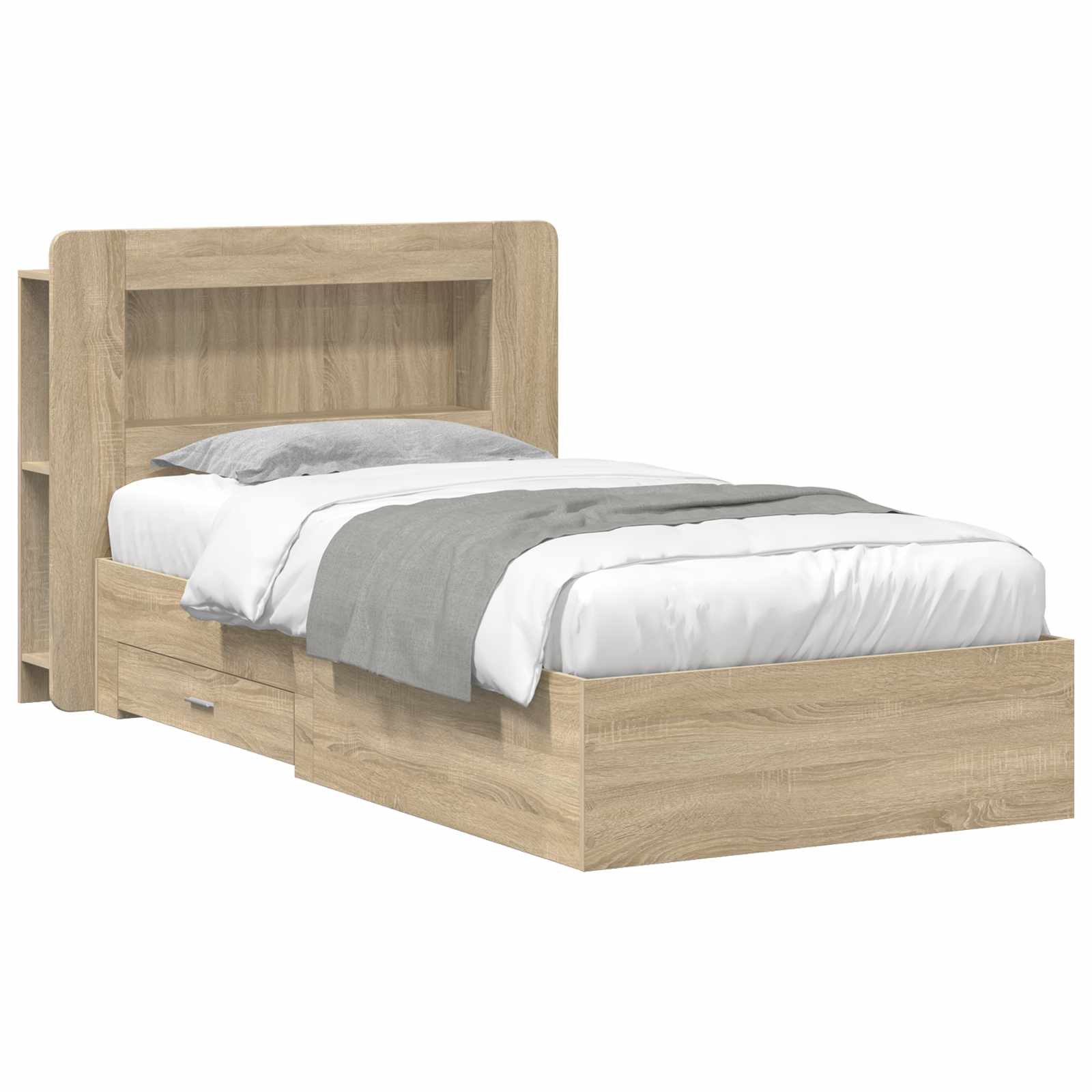 Bett Bettgestell mit Stauraum mit Kopfteil Sonoma-Eiche 100 x 200 cm