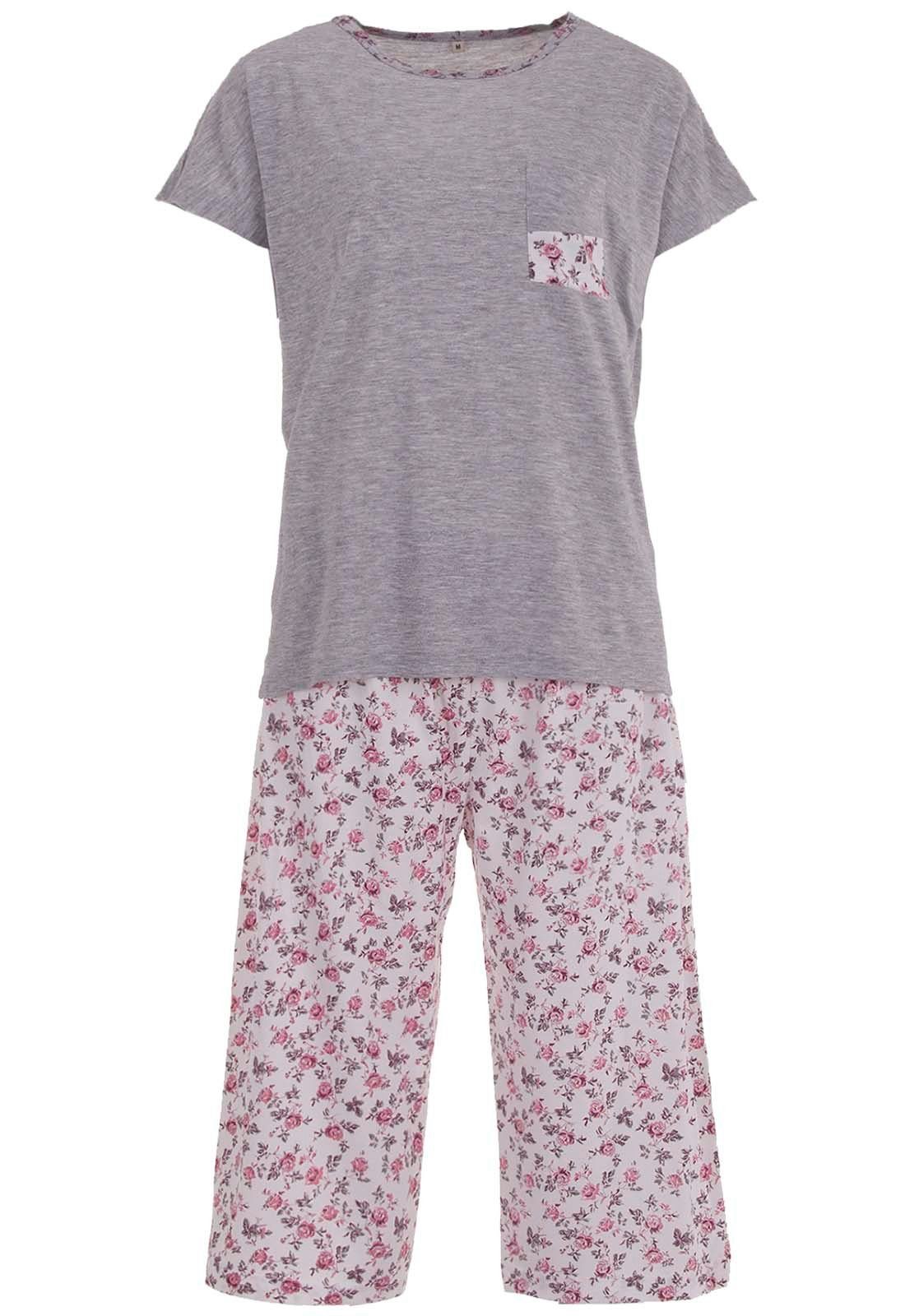 zeitlos Schlafanzug Pyjama Set Capri - Graue Rose