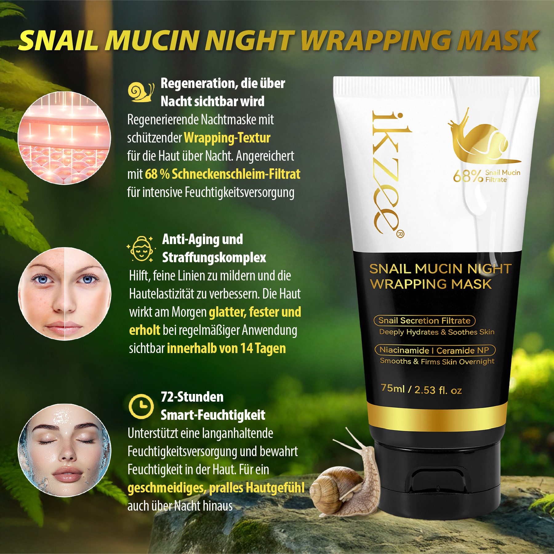 P-Beauty Cosmetic Accessories Gesichtsmaske Nachtmaske Gesicht Snail Mucin Kollagen Maske Night Wrapping Mask, 1-tlg., Gesichtspflege, Gesichtsmaske, Snail, Nachtmaske