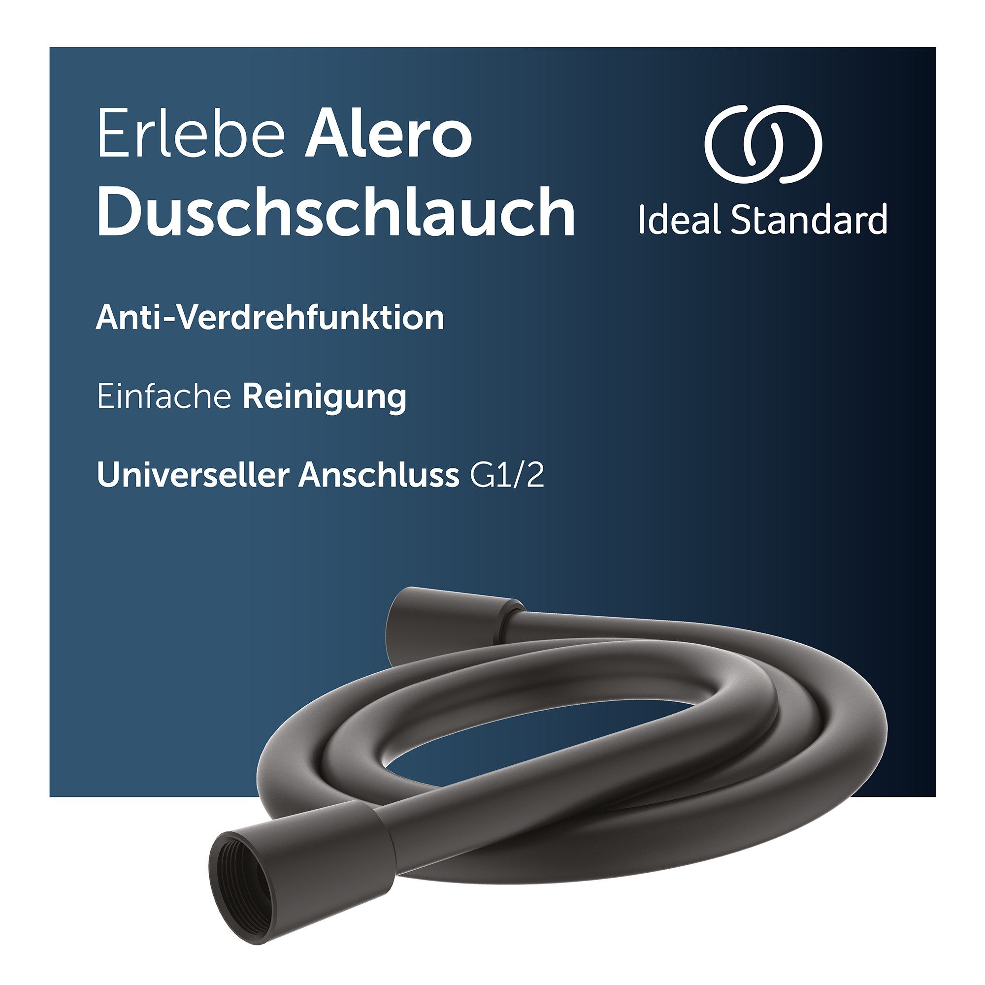 Ideal Standard Brauseschlauch Alero, Anti-Verdrehfunktion, Universal Anschluss G1/2, Einfache Reinigung