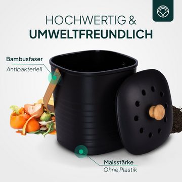 ZUKUNFTSENKEL Biomülleimer 4L Schwarz Set mit 2 Extra Filtern und Umweltfreundlichen Mülltüten, Spar-Set