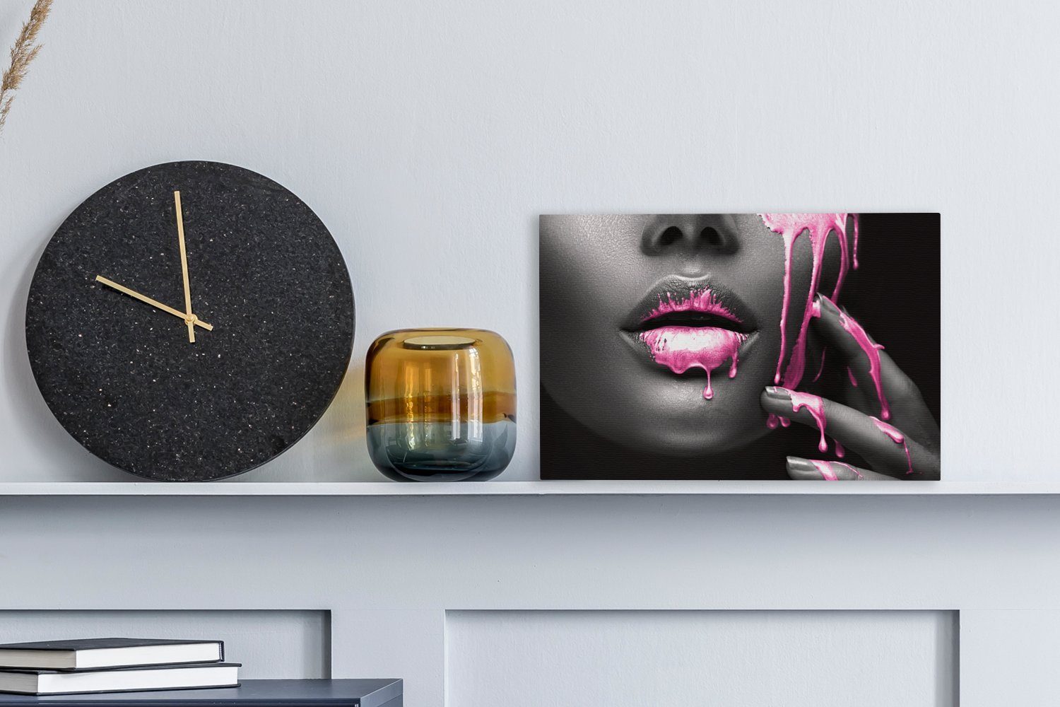 OneMillionCanvasses® Leinwandbild Lippen - Rosa - Schwarz, Fotodruck (1 St) günstig online kaufen