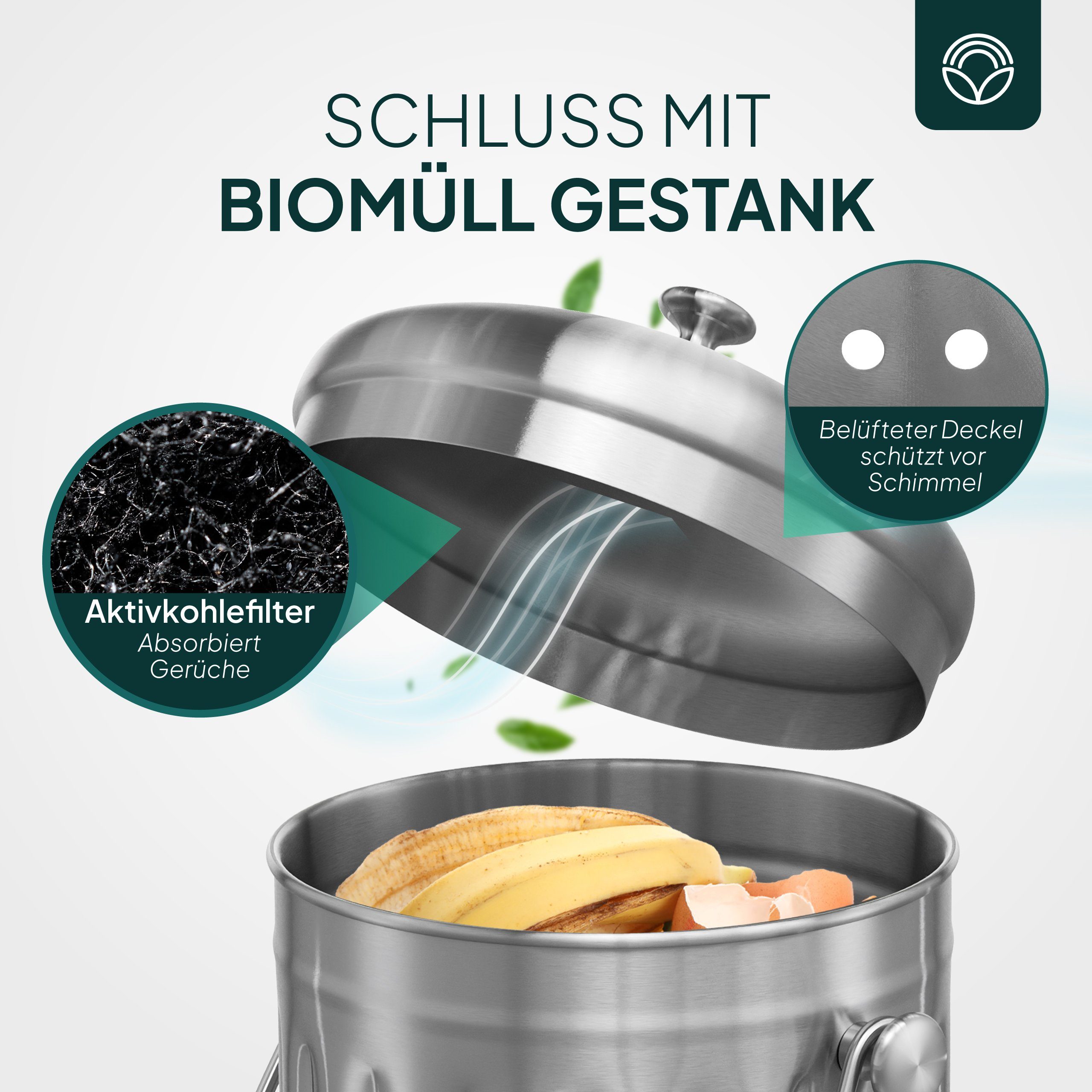 Relaxdays Komposteimer Küche 3,5 Liter - Biomüllbehälter Mit Aktivkohlefilter Creme