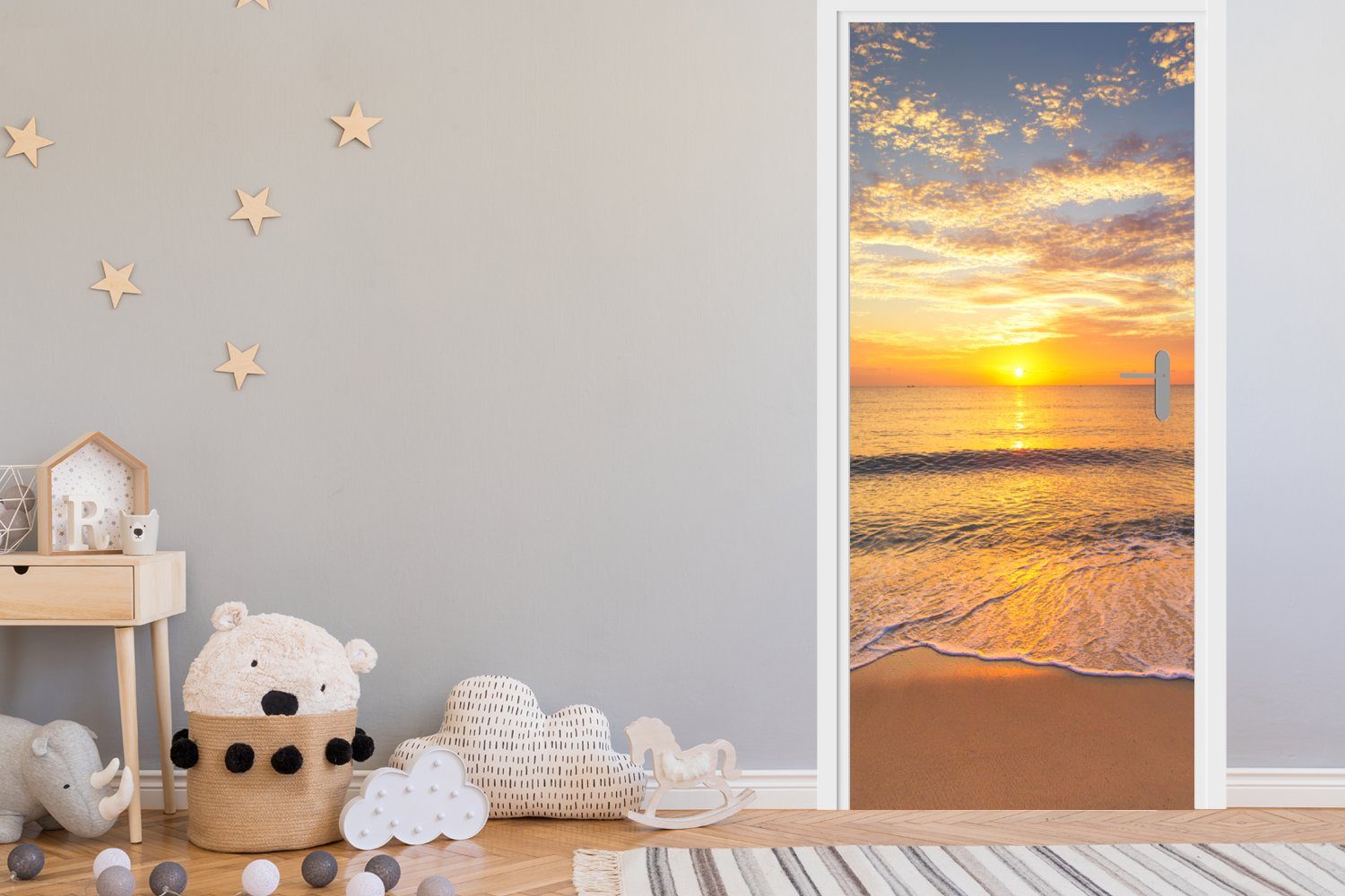 Türaufkleber, Türtapete Meer, (1 Sonnenuntergang cm für Strand 75x205 - bedruckt, Tür, Matt, St), - MuchoWow Fototapete