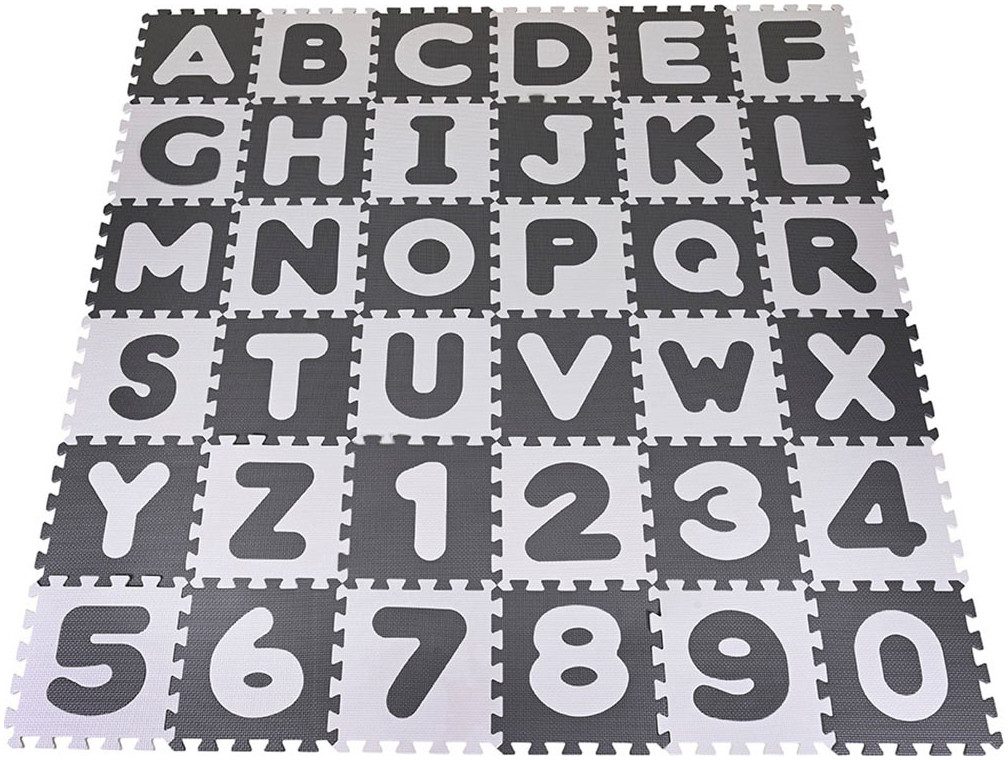 Knorrtoys® Puzzle Alphabet + Zahlen, grau-weiß, 86 Puzzleteile, Puzzlematte, Bodenpuzzle