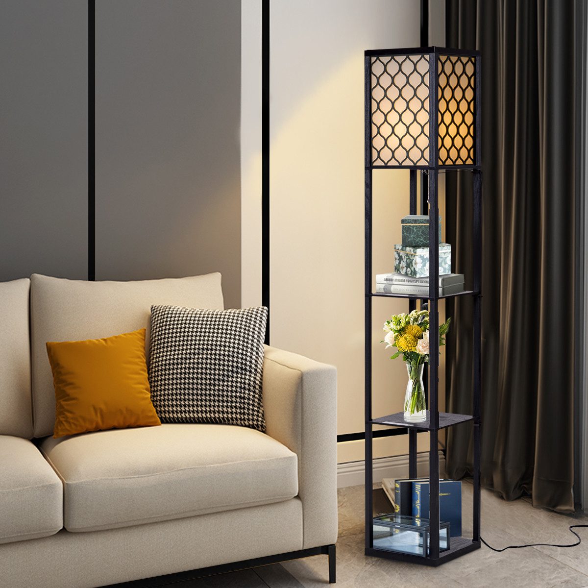 COSTWAY Stehlampe, ohne Leuchtmittel, Warmweiß, Regal, mit 3-Ebenen günstig online kaufen