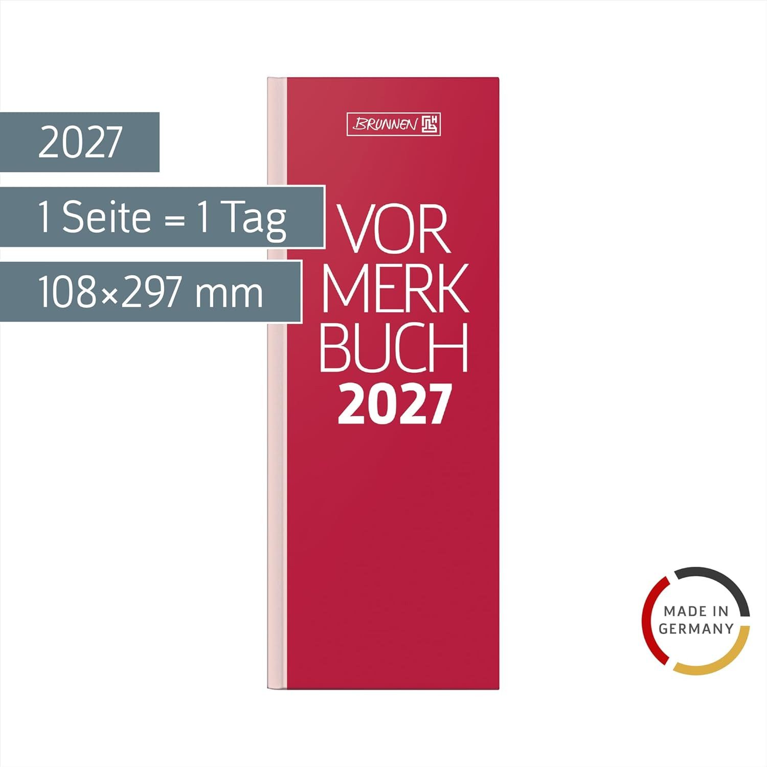 BRUNNEN Tischkalender BRUNNEN Vormerkbuch Mod. 785 2027, 108×297 mm, Papier, rot