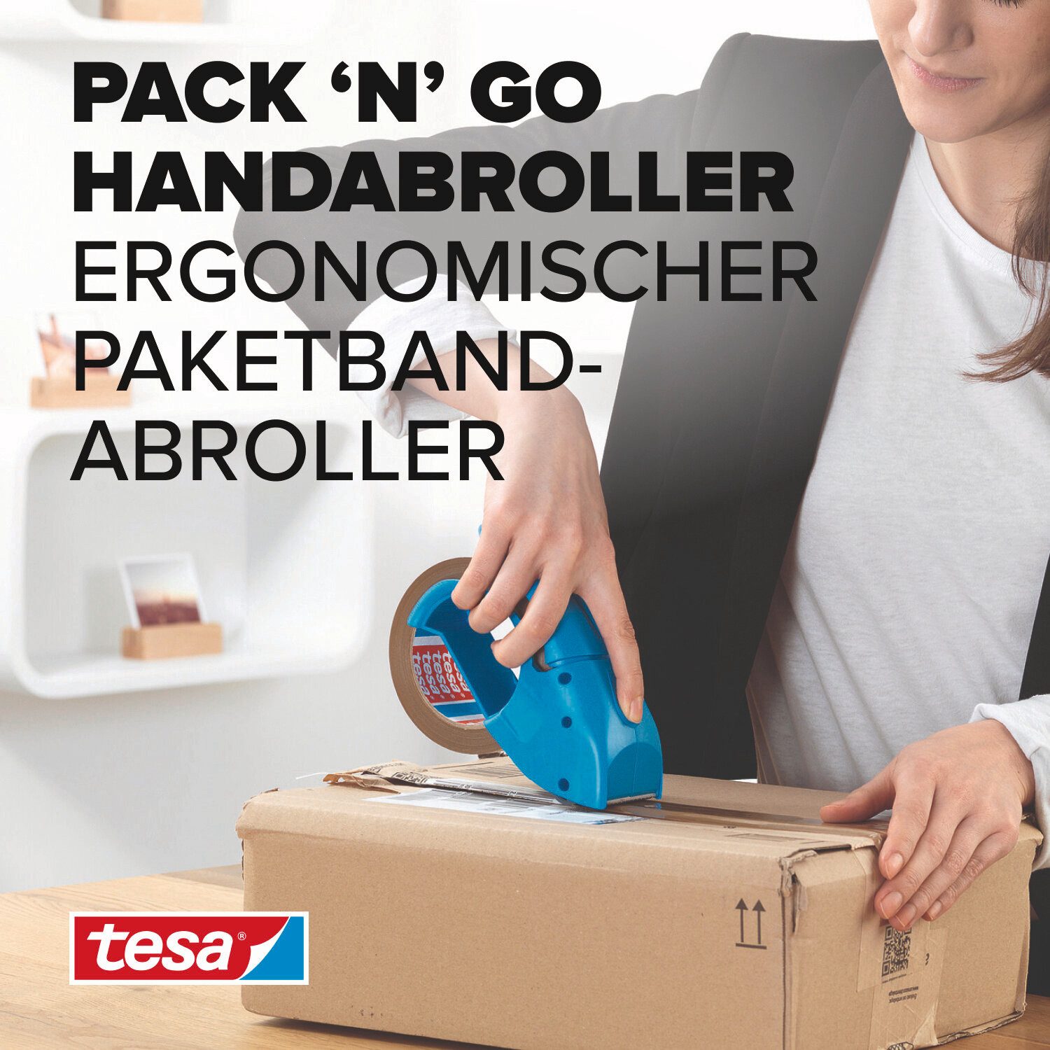 tesa Klebeband tesapack Abroller (Packung, 1-St) Packbandabroller für sicheres Verpacken - für Packband bis 48 mm