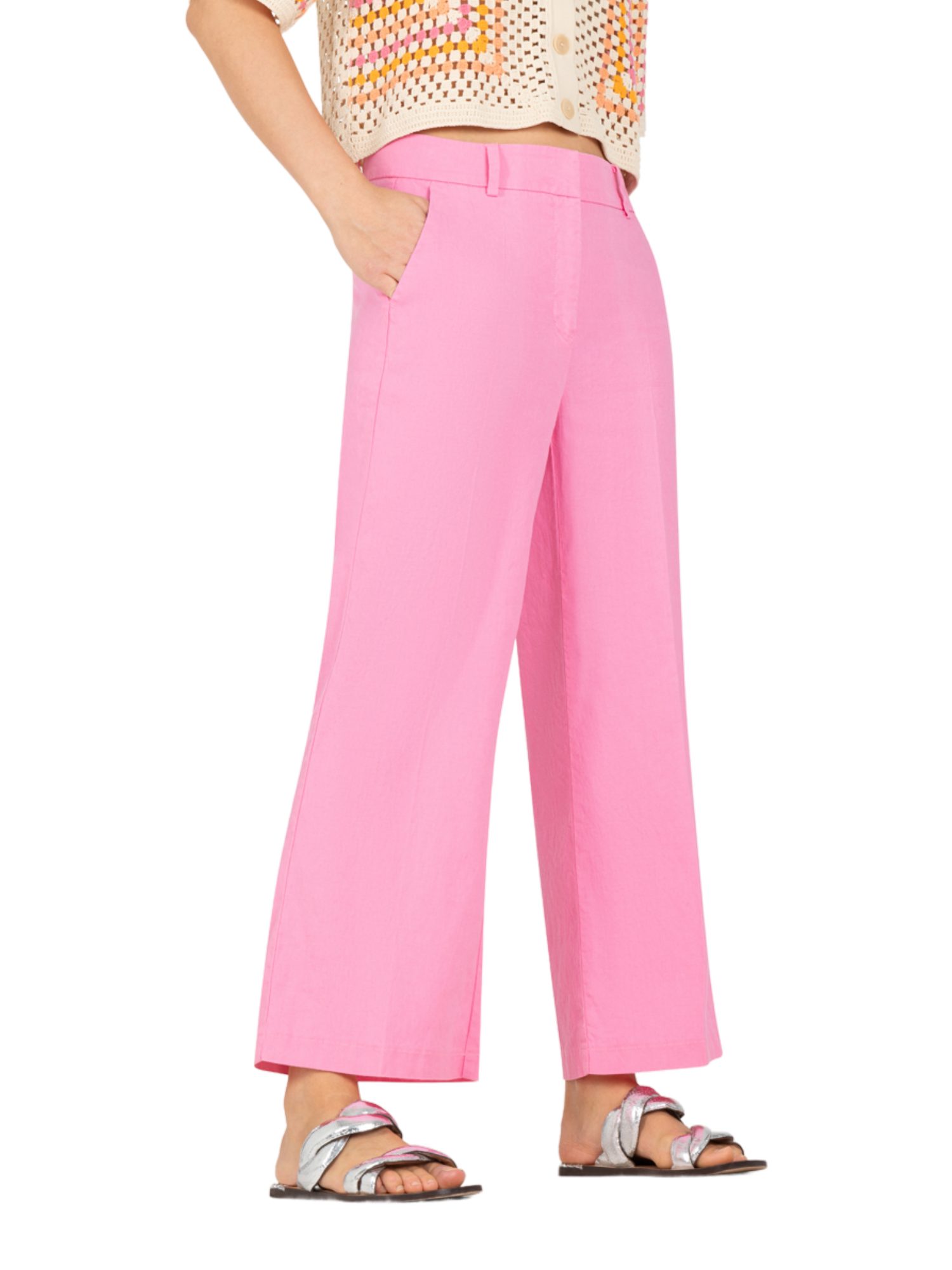 Cambio Stoffhose rosa, Casual, Leinen, Unifarben, Wide Leg, Mittel