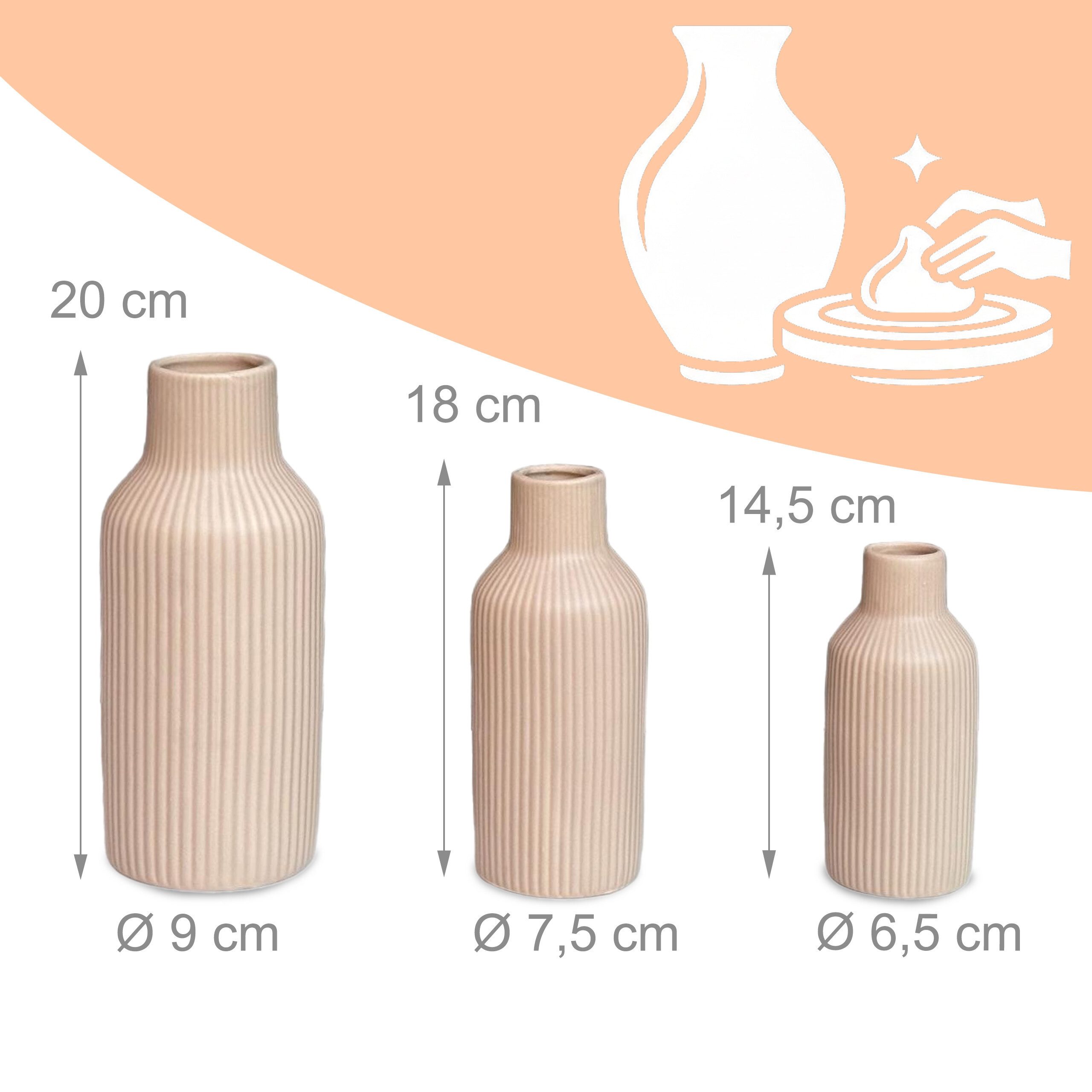 relaxdays Tischvase Vasen 3er Set aus Keramik (3 St), Beige – Bild 4 von 5
