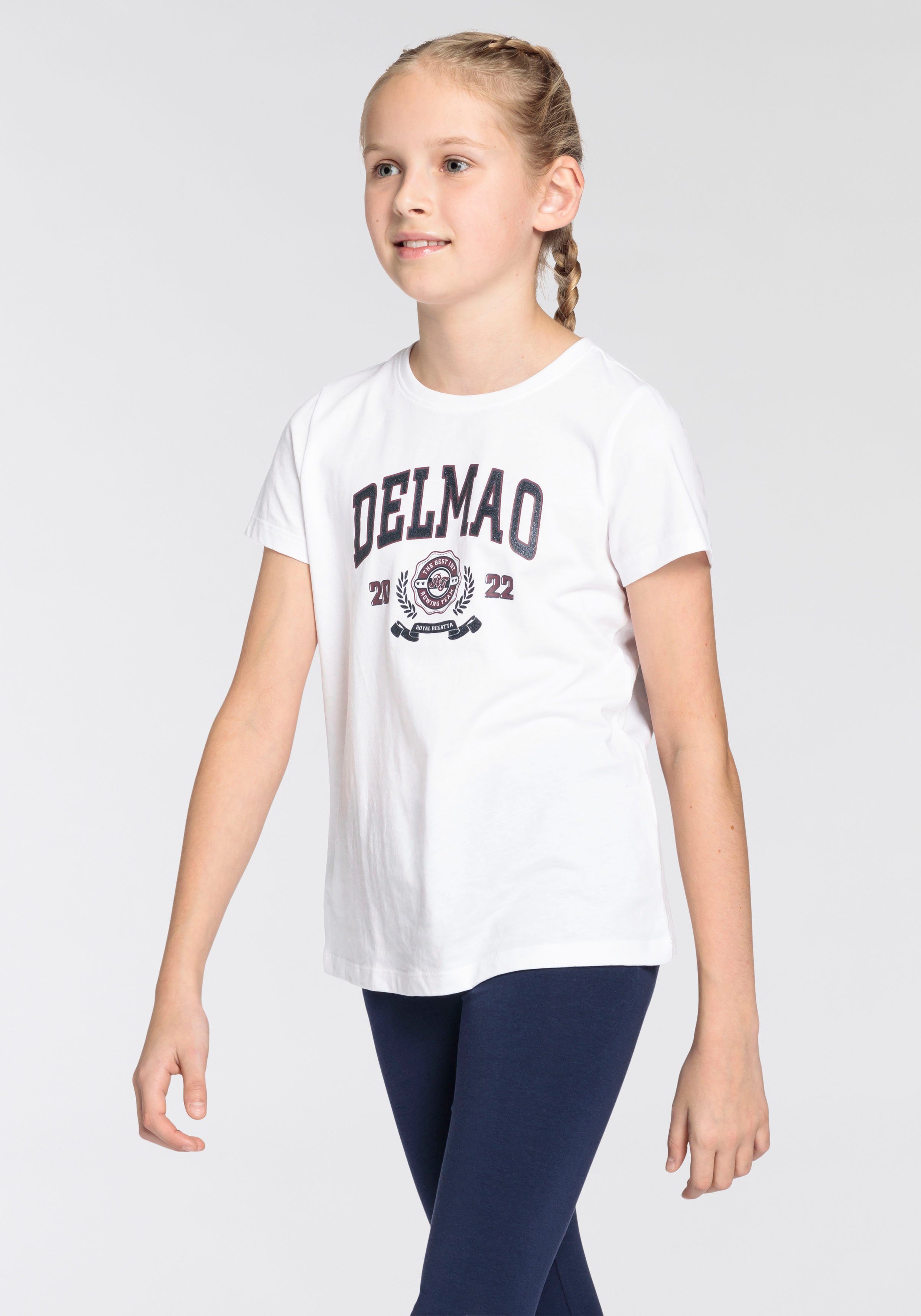 für Mädchen, mit Delmao-Glitzer-Print T-Shirt großem DELMAO