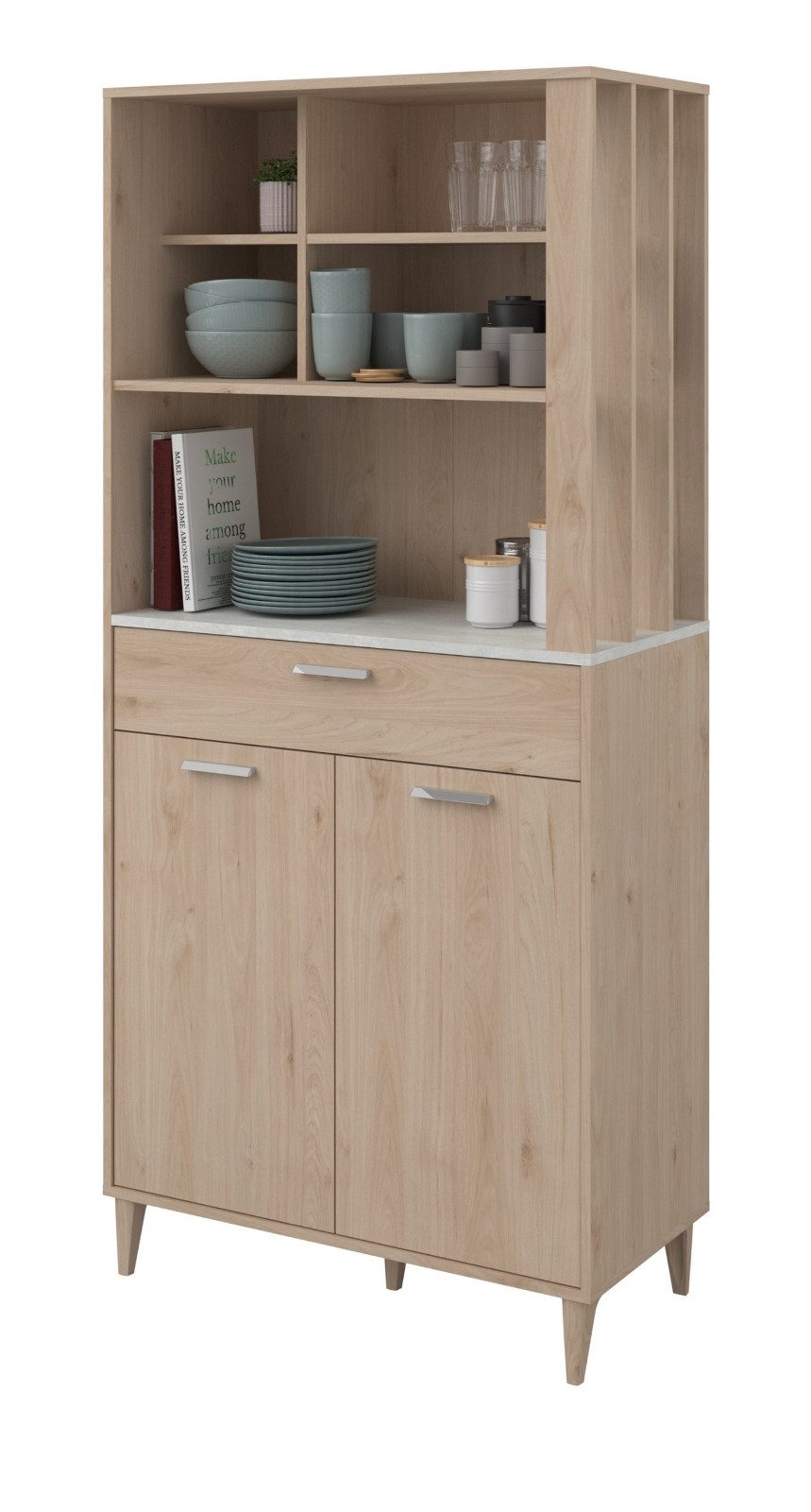 Parisot Küchenbuffet Diner (Buffetschrank in Eiche Dekor, 84 x 182 cm) mit viel Stauraum