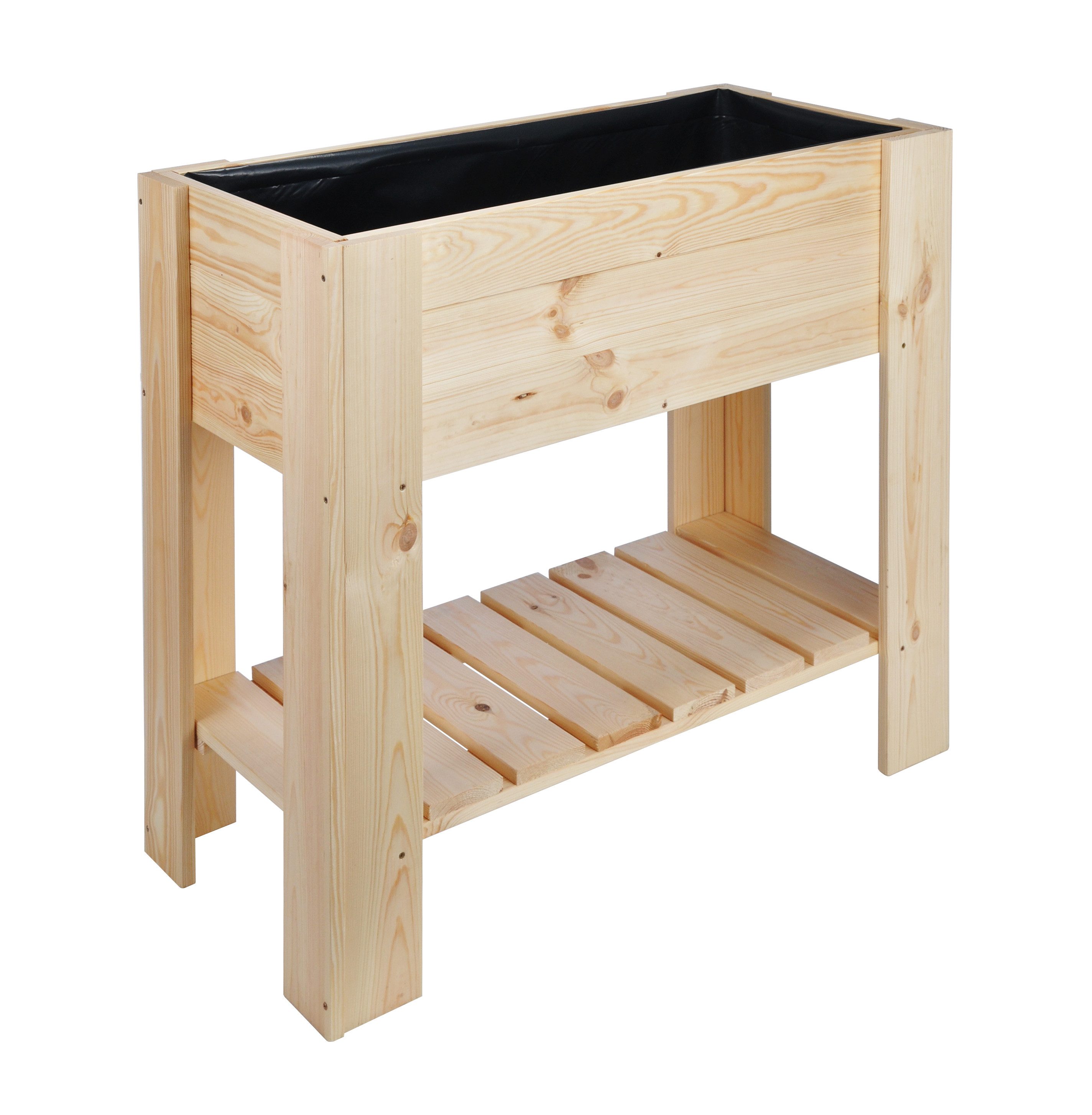 Haushalt International Hochbeet Holz Pflanzkasten Frühbeet Blumenkasten Gemüsebeet Pflanzbeet 62905 (Spar-Set, inkl. Folie), mit praktischer Ablage und Folie zur Innenauskleidung