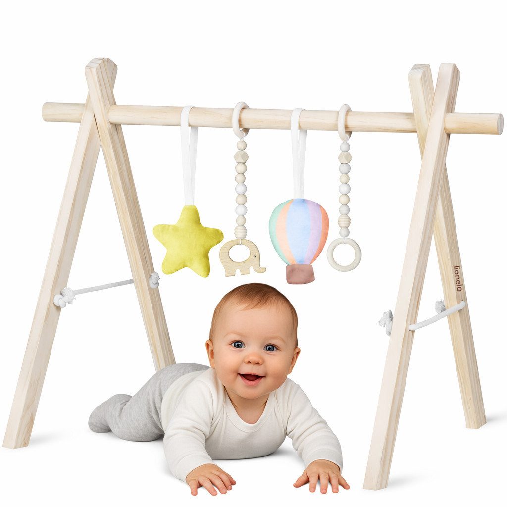 lionelo Spielmatte ANIS und ANIS SET (Lernstange und sensorischen Spielzeugen – Matte separat erhältlich), BabyGym/Montessori/klappbar/sichereMaterialien/MatteNurImSET