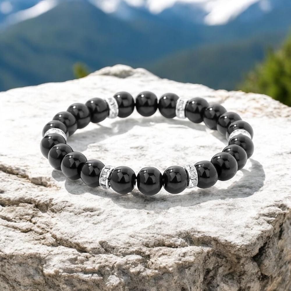 Eden Stone Armband Obsidian Armband Naturstein Perlenarmband Stretch Schwarz Strass (1-tlg) – Bild 5 von 5