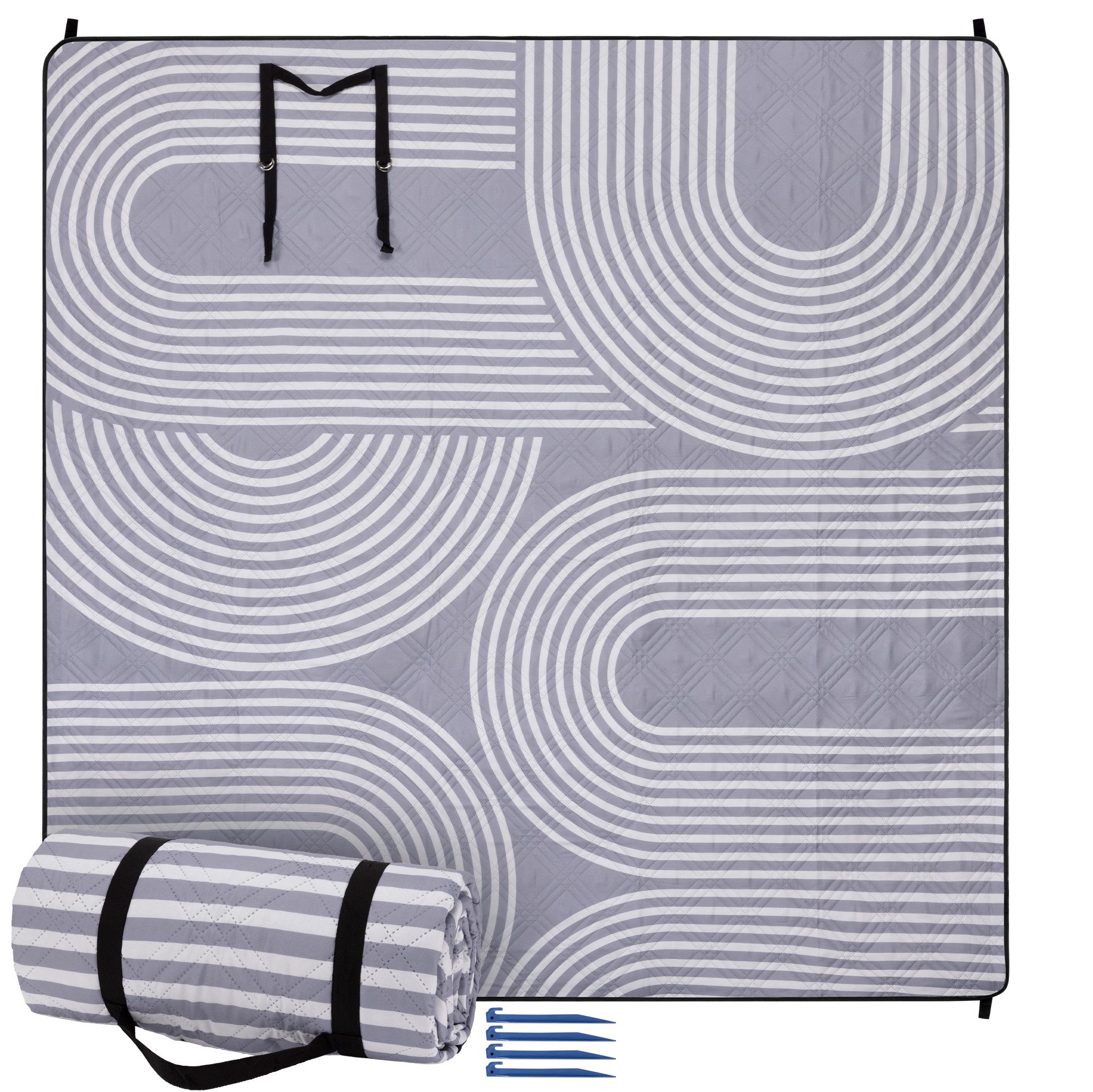 JEMIDI Outdoorteppich Picknickdecke 200x200 - Picknickdecke groß - Stranddecke XXL - Grau, Höhe: 130,00 mm