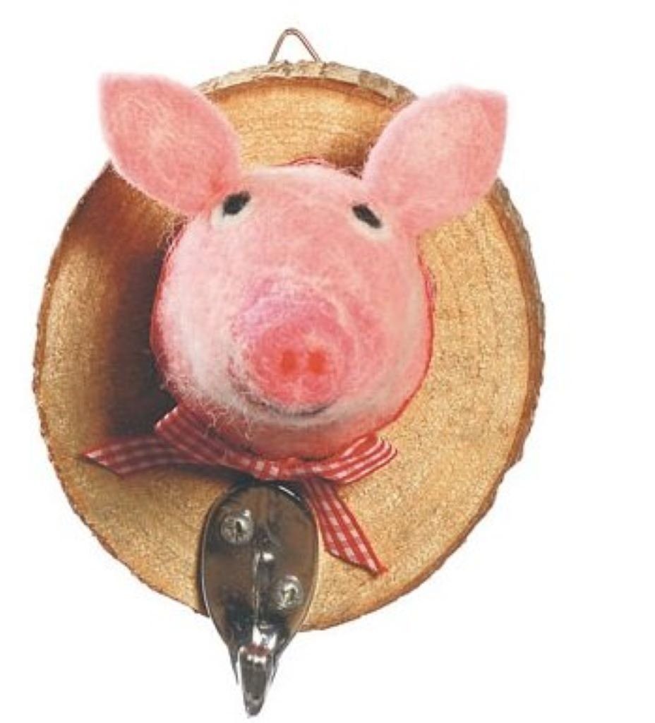 Baden Hakenleiste Schwein mit Schleife - Kleiderhaken aus Filz