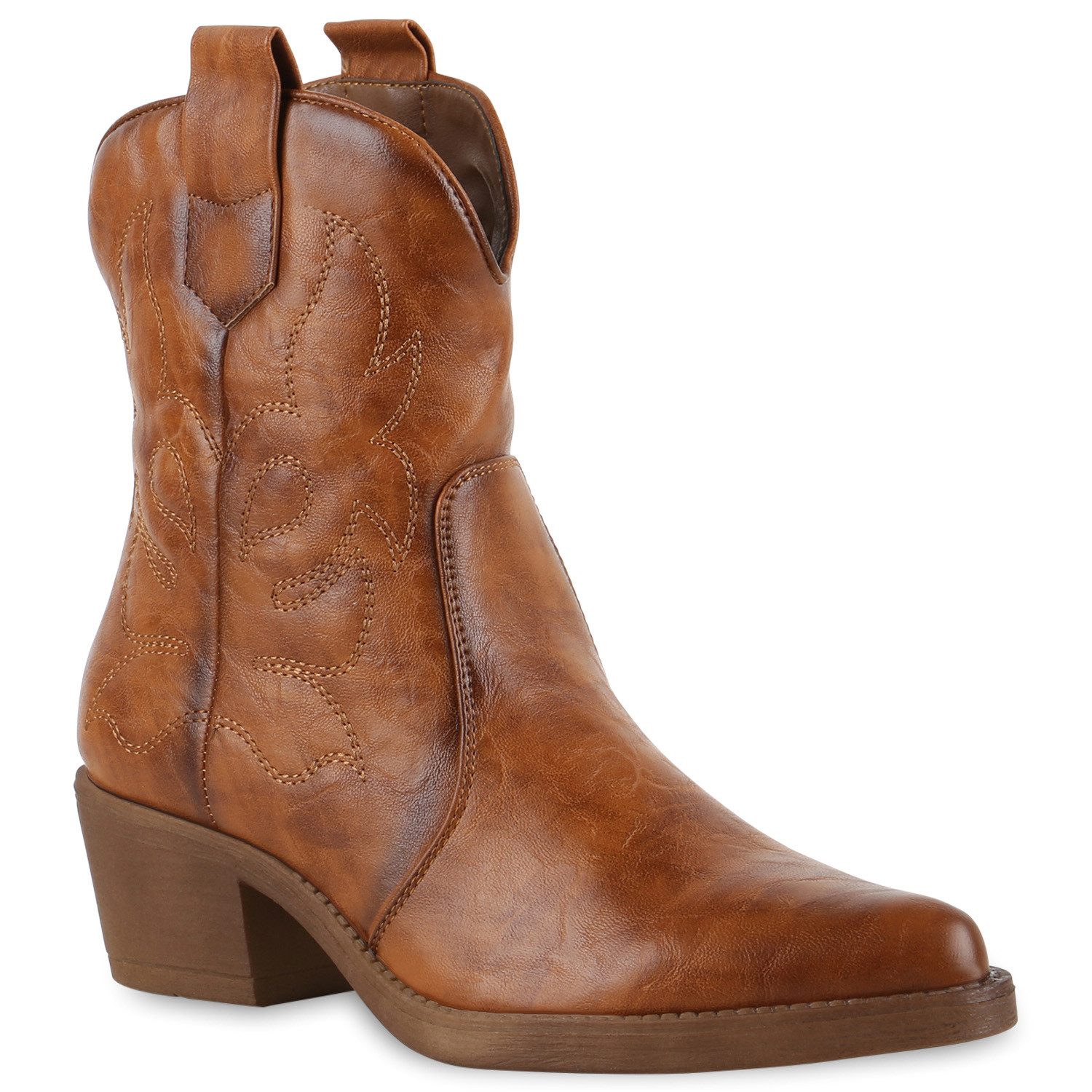 VAN HILL 835978 Cowboy Boots Damen Stiefeletten Spitze Cowboy Boots Stickereien Western