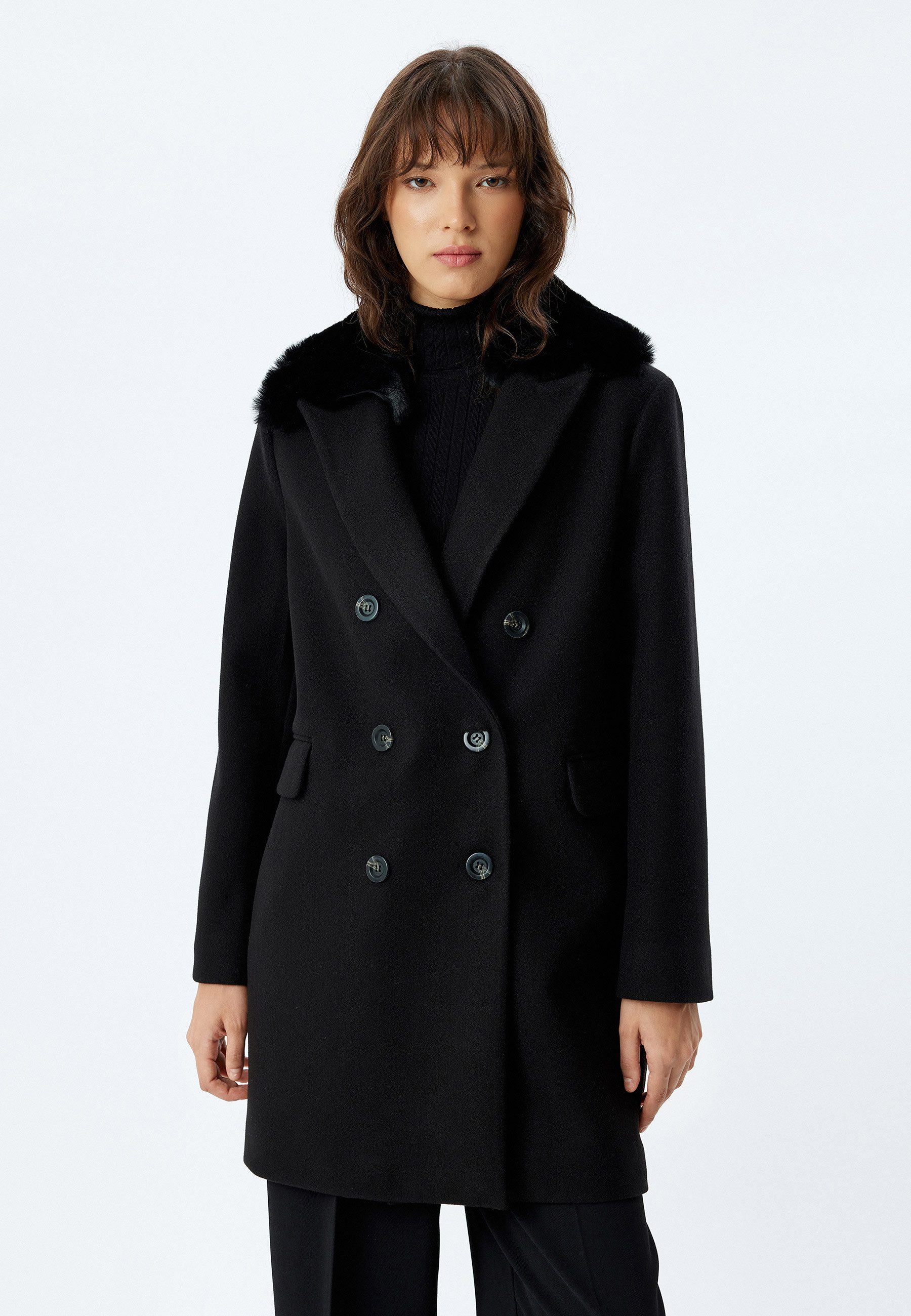 Koton Wintermantel Regular Abnehmbarer Pelz