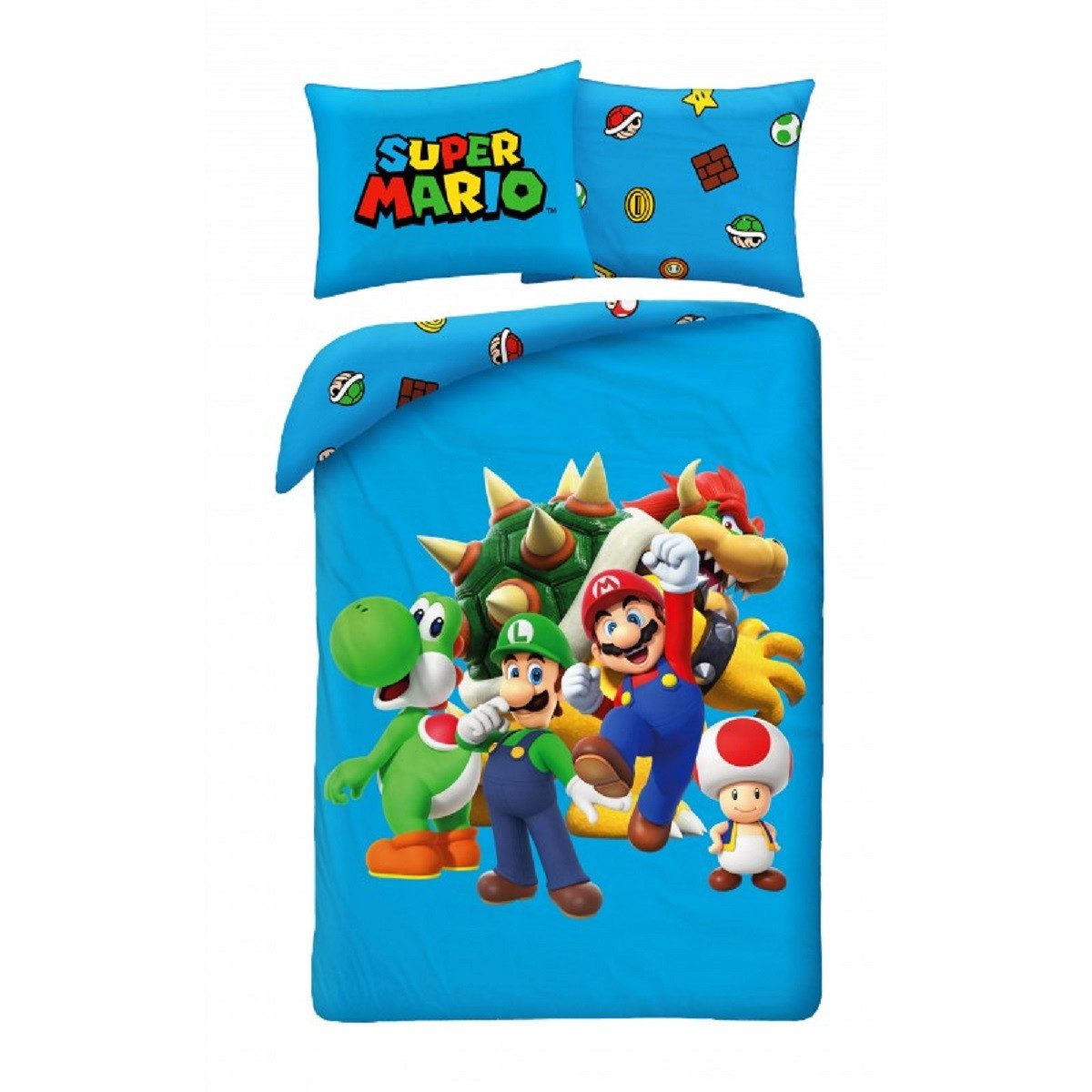 Super Mario Bettwäsche Set aus Polyester Deckenbezug 140 × 200 cm mit 70 × 90 cm Kissenbezug, Polyester, 2 teilig
