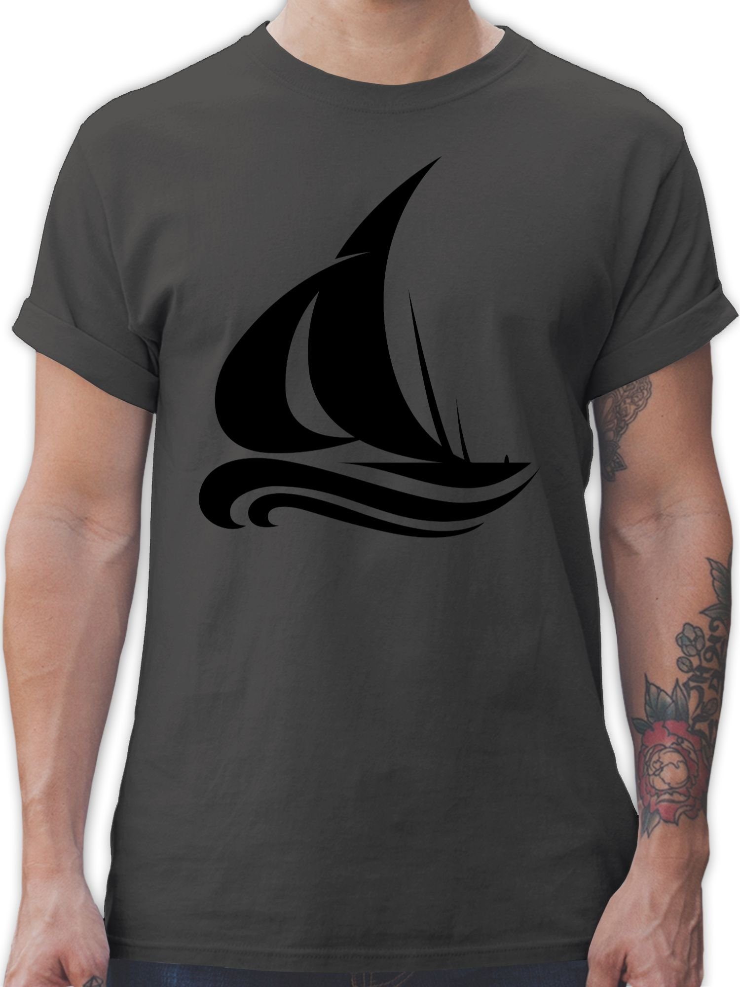 Shirtracer 1 Deko Segelboot Dunkelgrau Schiff Boot Wellen T-Shirt &