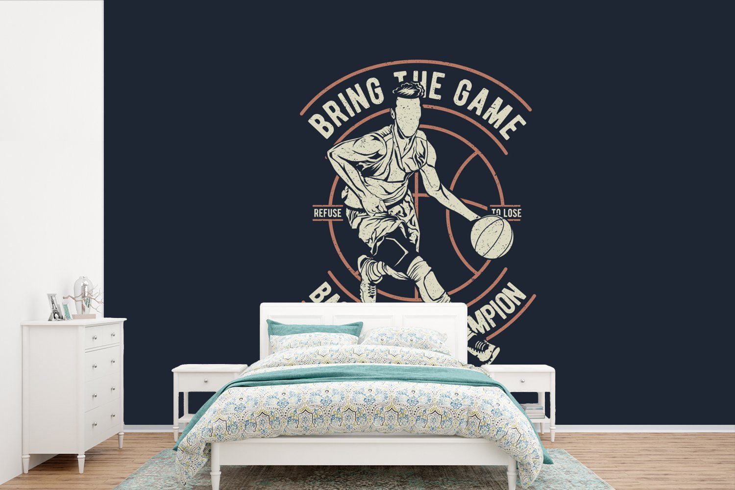 MuchoWow Fototapete Basketball - Sport - Retro, Matt, bedruckt, (6 St), Wallpaper für Wohnzimmer, Schlafzimmer, Kinderzimmer, Vinyl Tapete