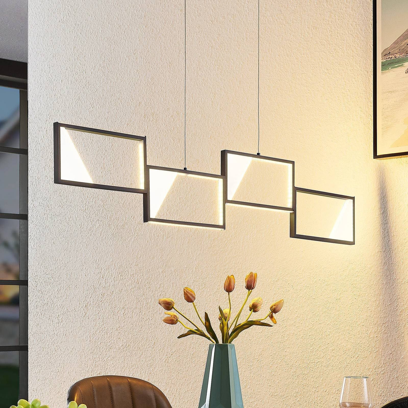 Lindby LED-Hängeleuchte Fotini, inkl. Stahl, 4 Modern, dimmbar, LED-Leuchtmittel sandgrau, fest Silikon, verbaut, Kunststoff, warmweiß, flammig