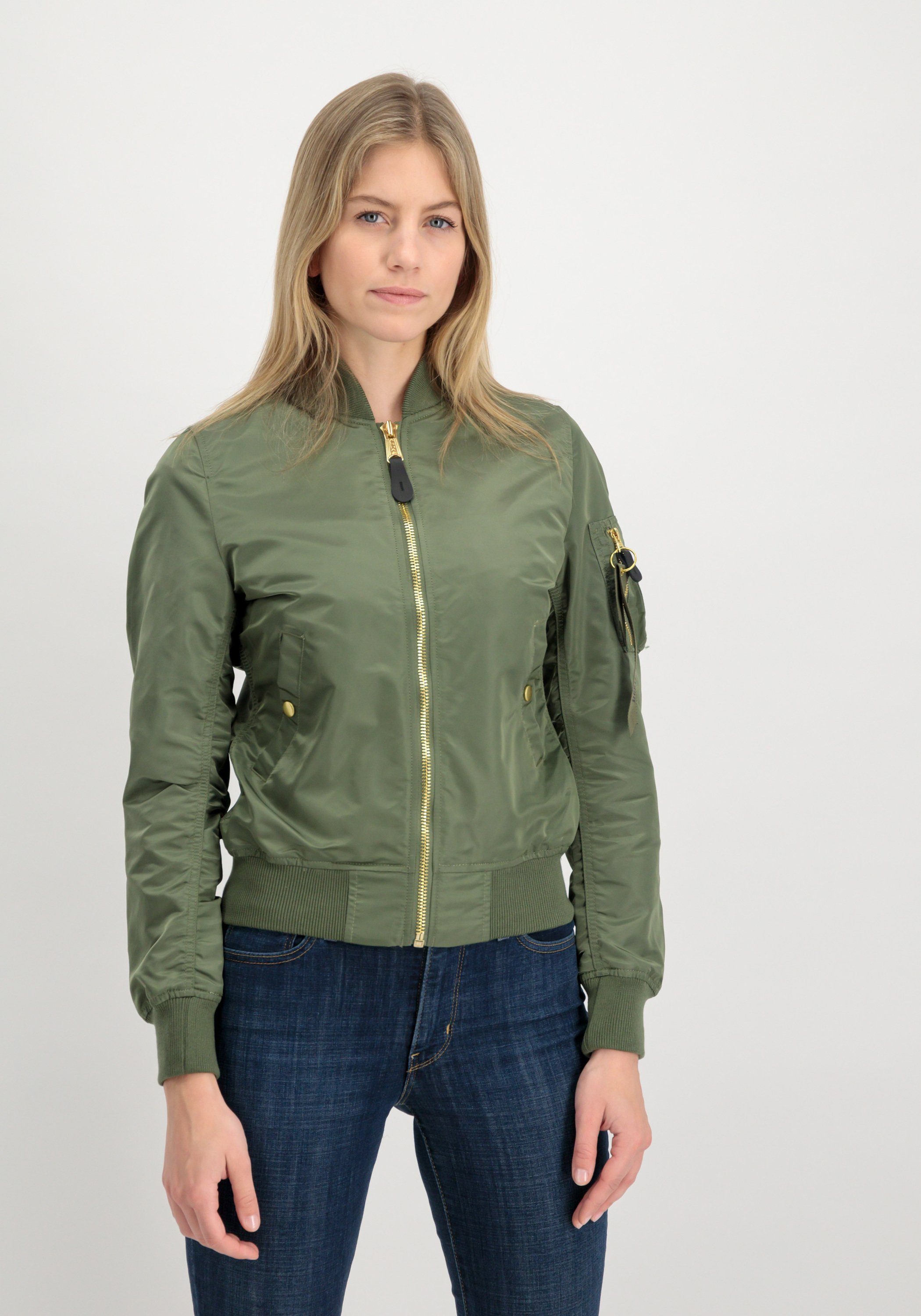 & Jackets Alpha Women Bomberjacke MA-1 LW sage-green/gold Flight Wmn VF Industries - Alpha Industries Bomber