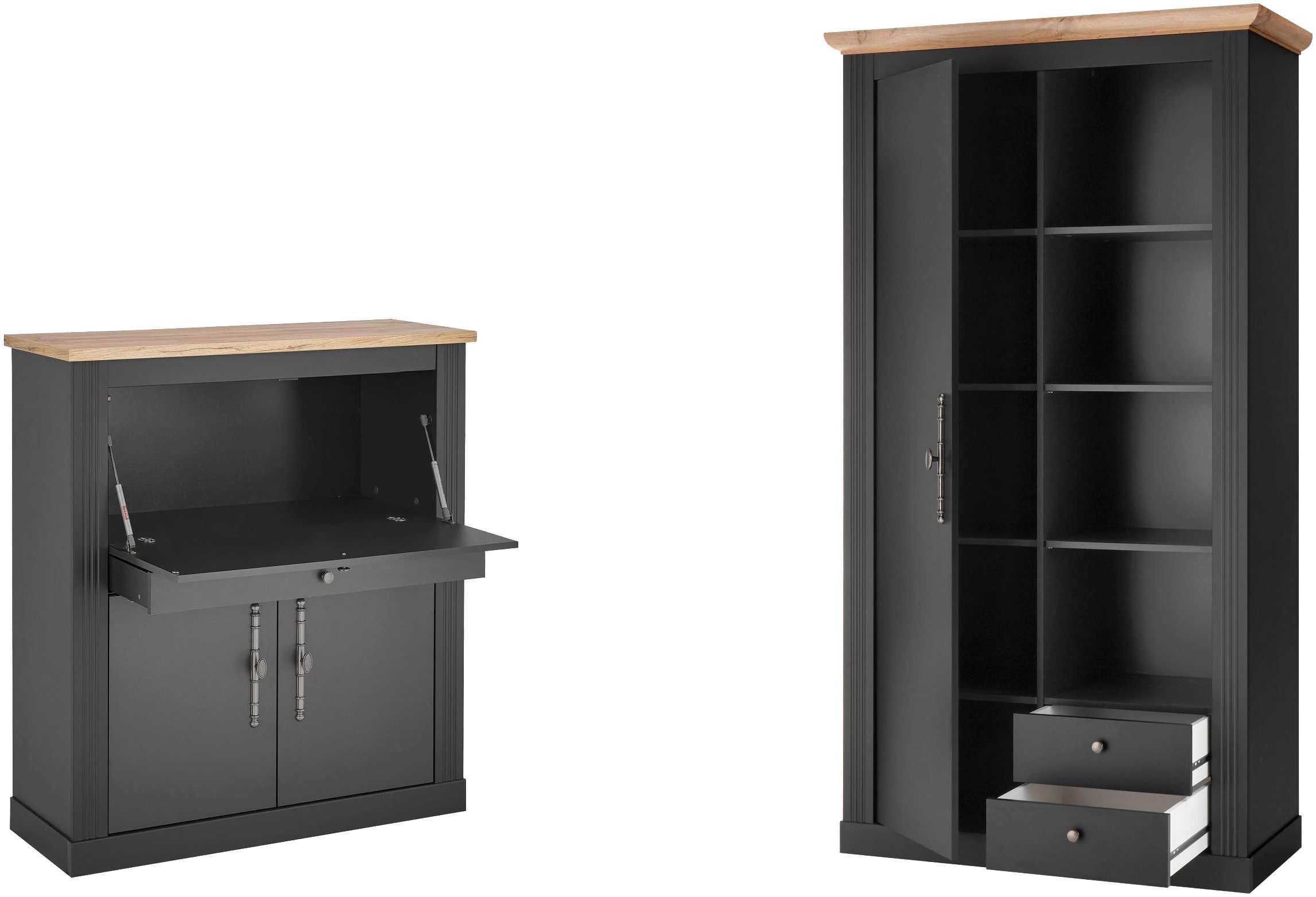 OTTO home Büromöbel-Set Westminster, wohnliches Home-Office, Büro in zwei Farben verfügbar, (Set, 2-tlg), enthält Sekretär und Stauraumschrank im Landhausstil, mit Kabelkanal
