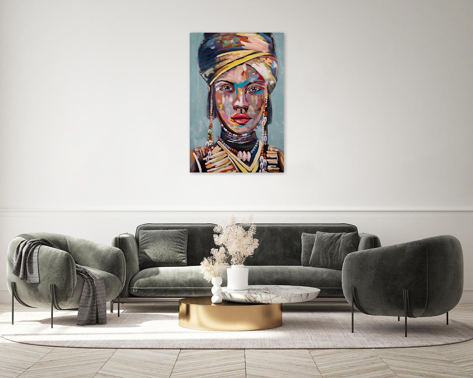 KUNSTLOFT Gemälde African Beauty Leinwandbild cm, HANDGEMALT Wandbild 100% Wohnzimmer 80x120