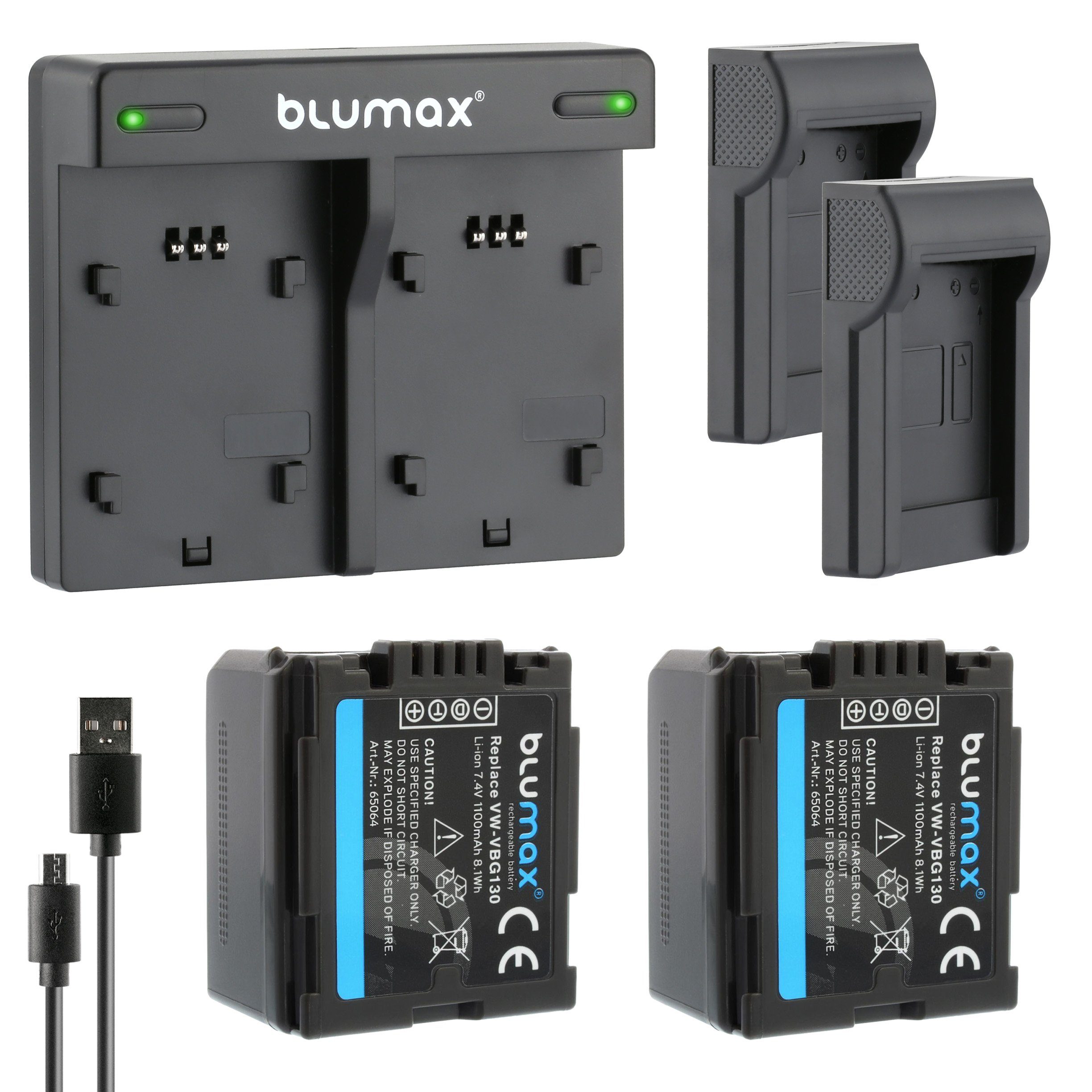 Blumax Set mit mAh Panasonic VW-VBG130 für Lader Kamera-Akku 1100