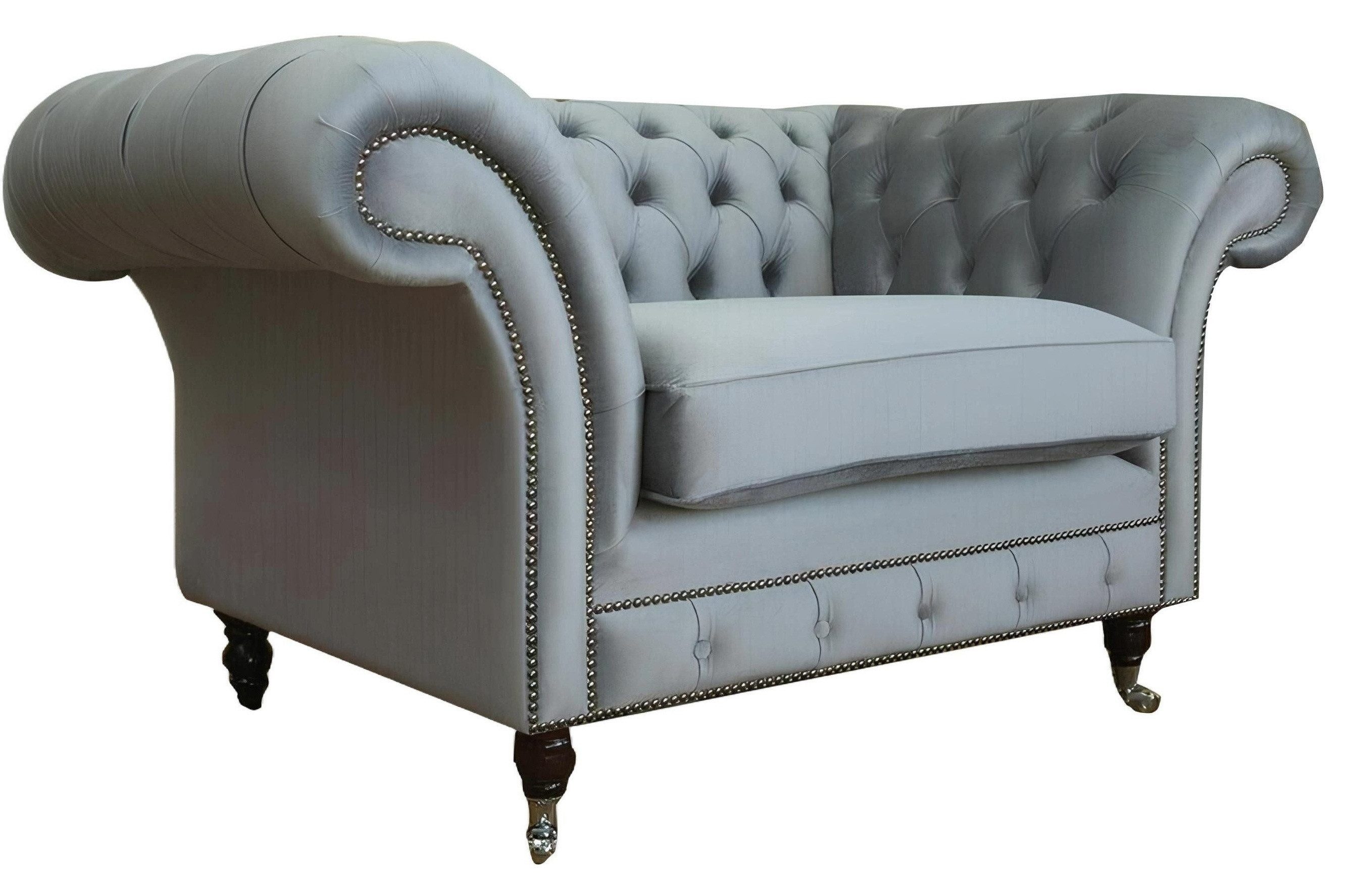 Xlmoebel Chesterfield-Sessel Chesterfield Einsitzer Wohnzimmer Sessel in grauem Textilbezug (Sessel), Hergestellt in Europa